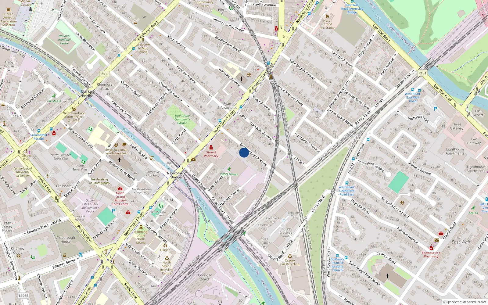 Overhead map showing the location of 44 Bessborough Avenue, Dublin 3