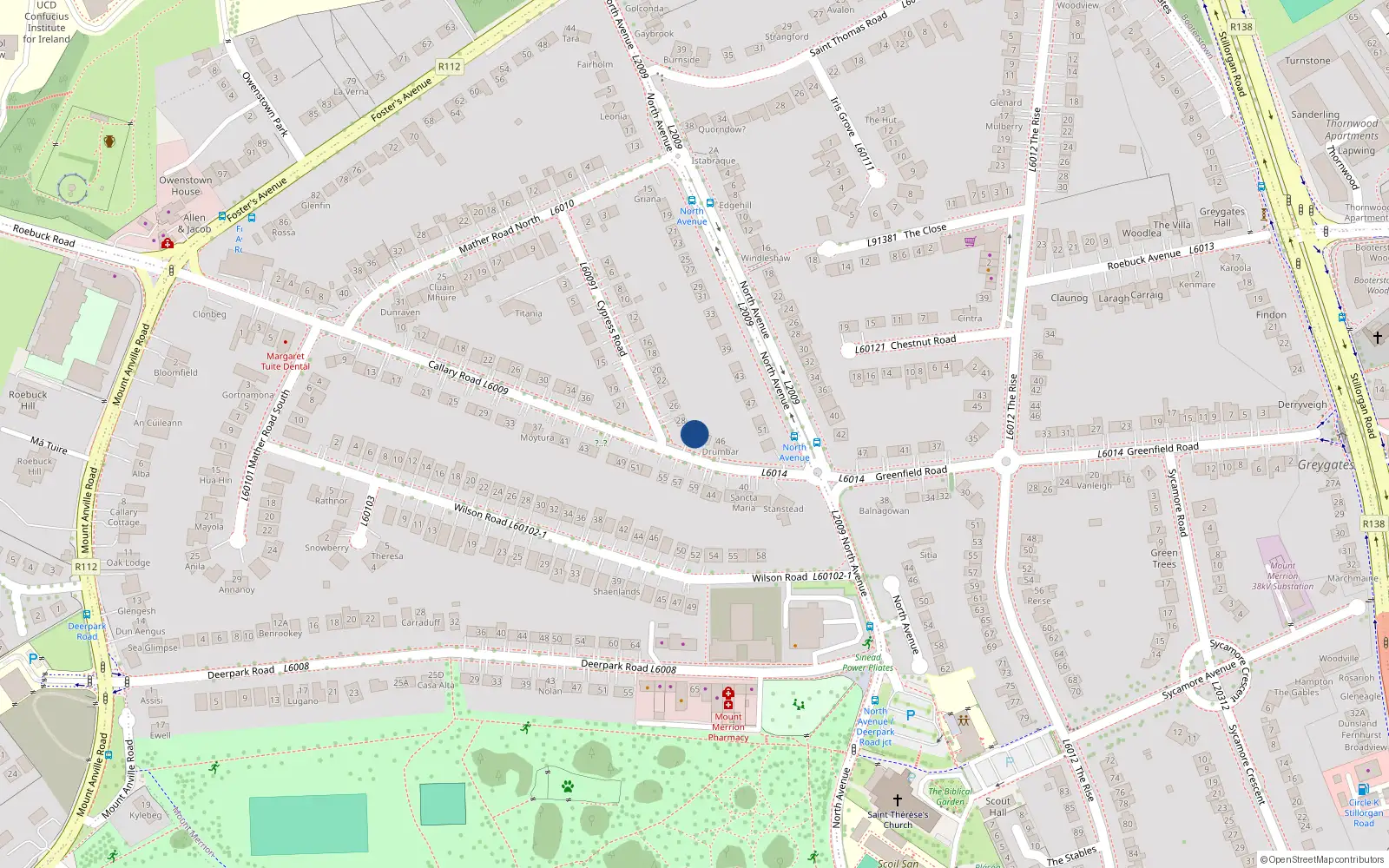 Overhead map showing the location of 44 Callary Road, Blackrock