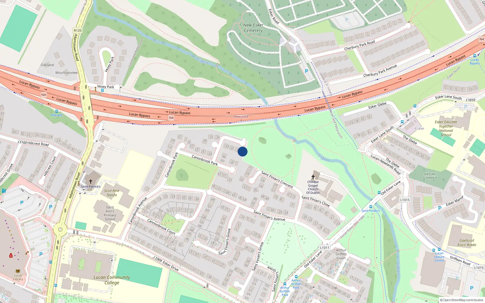 Overhead map showing the location of 44 Cannonbrook Park, Lucan