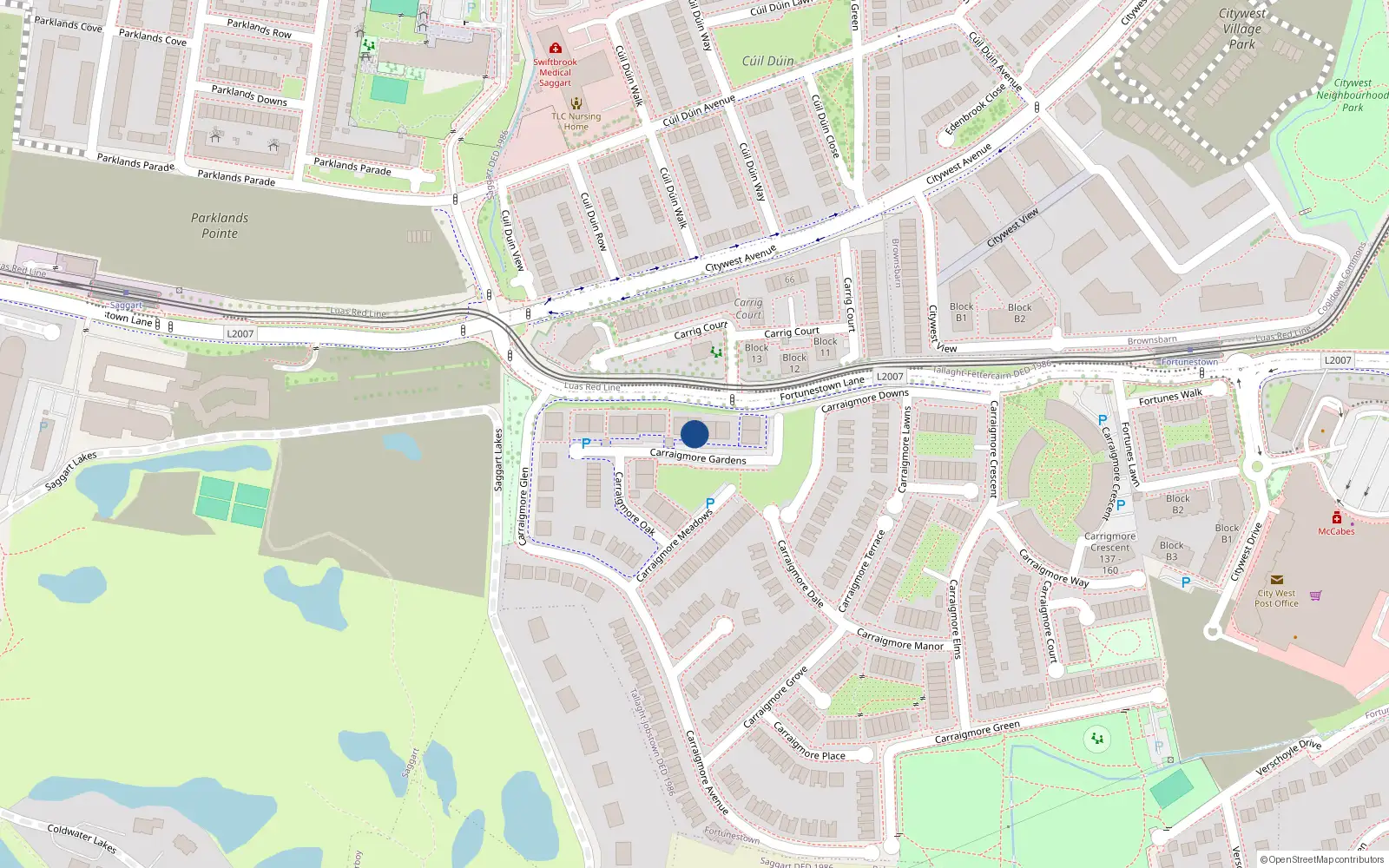 Overhead map showing the location of 44 Carrigmore Gardens, Citywest