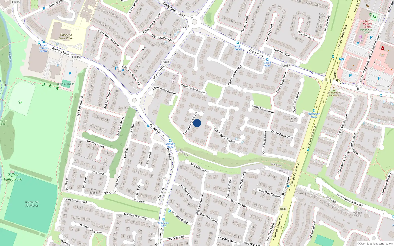 Overhead map showing the location of 44 Castle Riada Avenue, Lucan