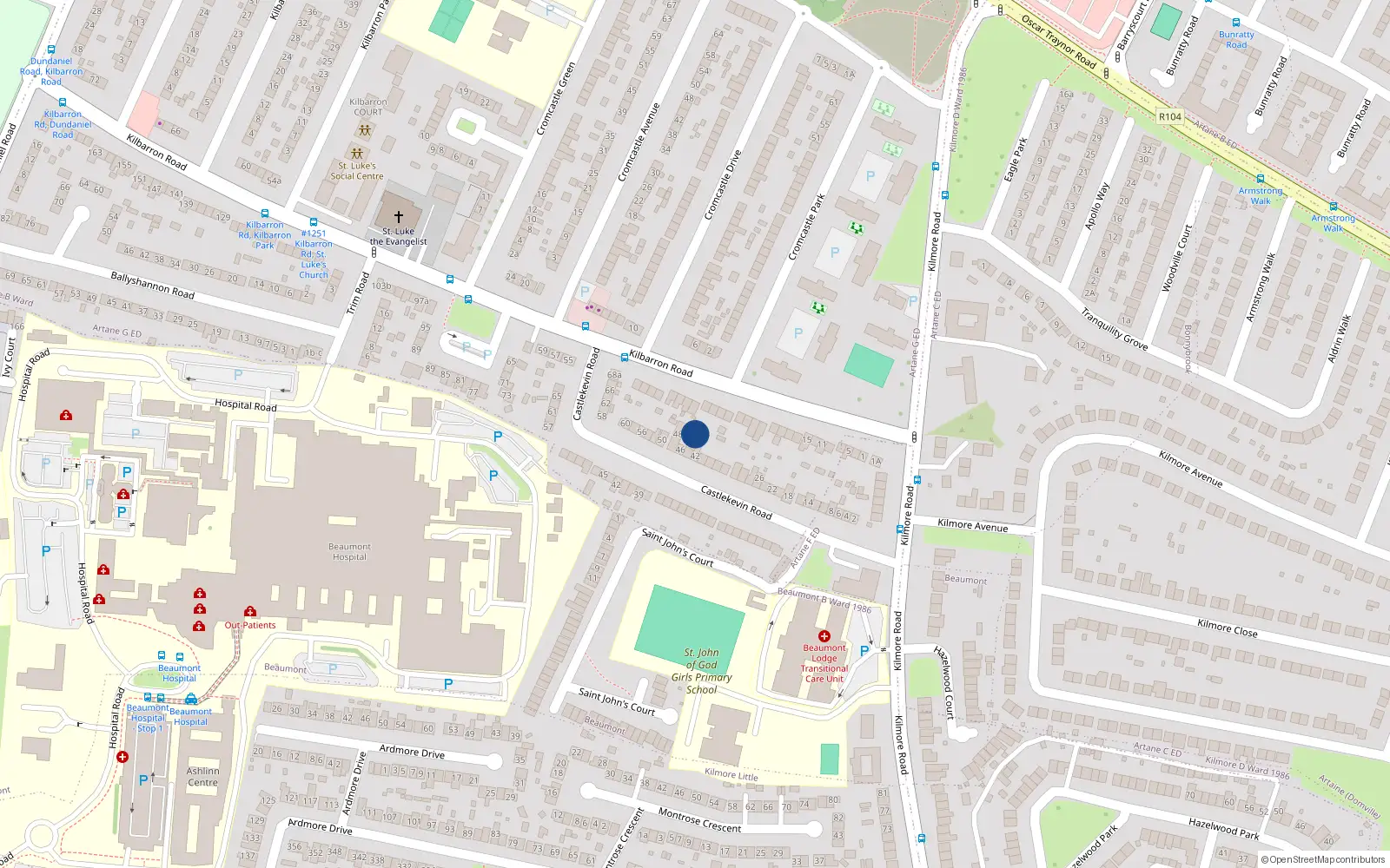 Overhead map showing the location of 44 Castlekevin Road, Dublin 5