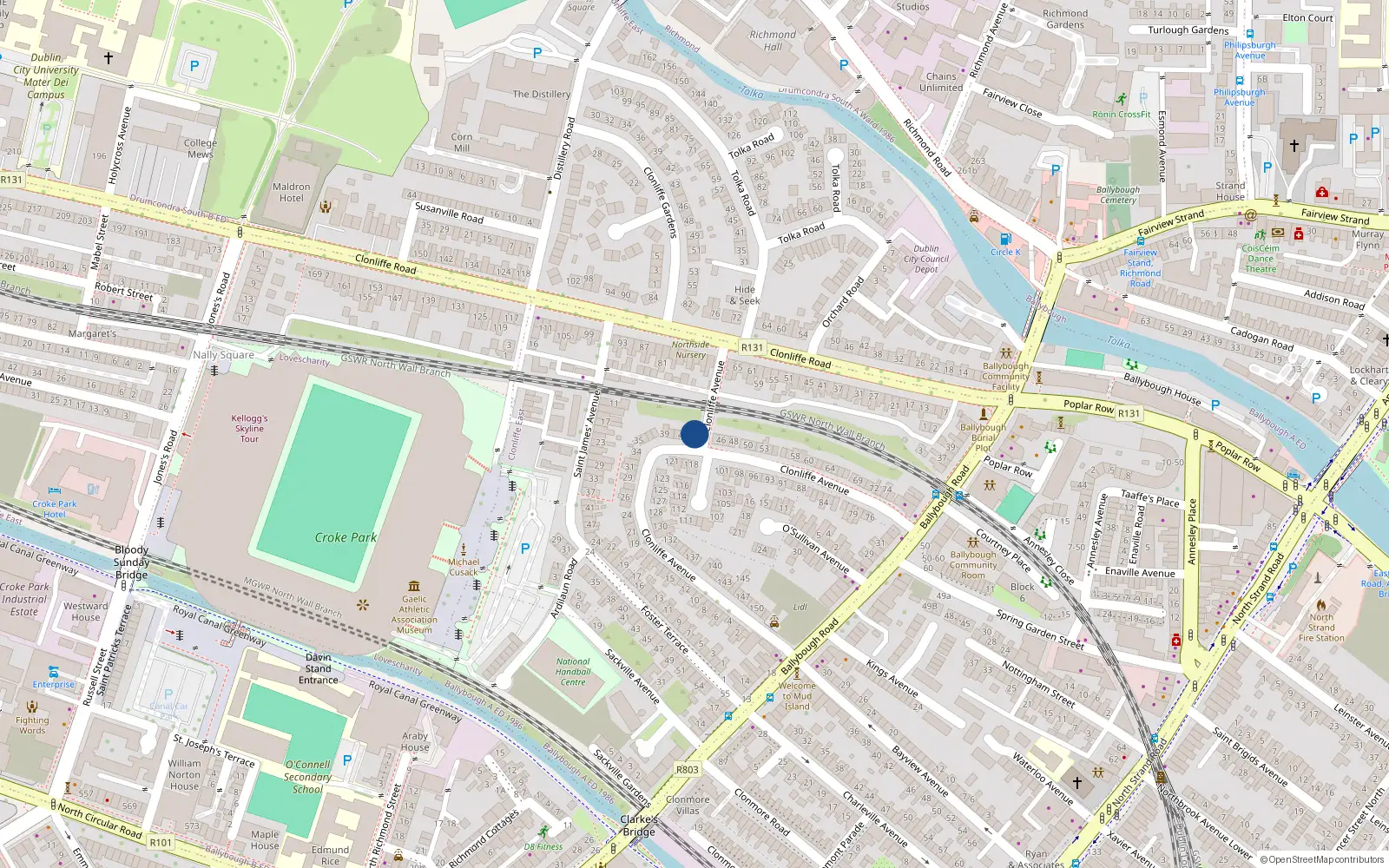 Overhead map showing the location of 44 Clonliffe Avenue, Dublin 3