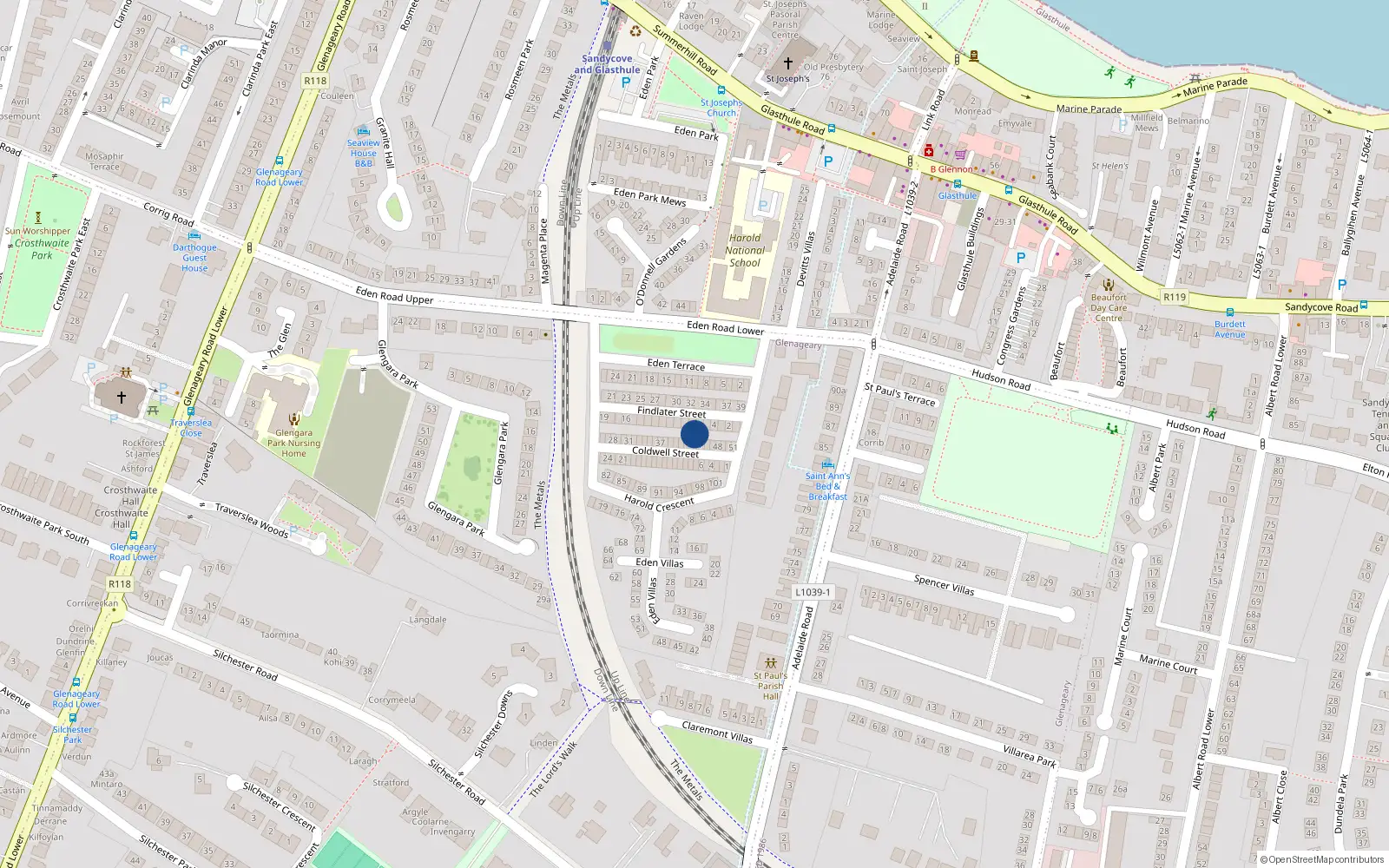 Overhead map showing the location of 44 Coldwell Street, County Dublin