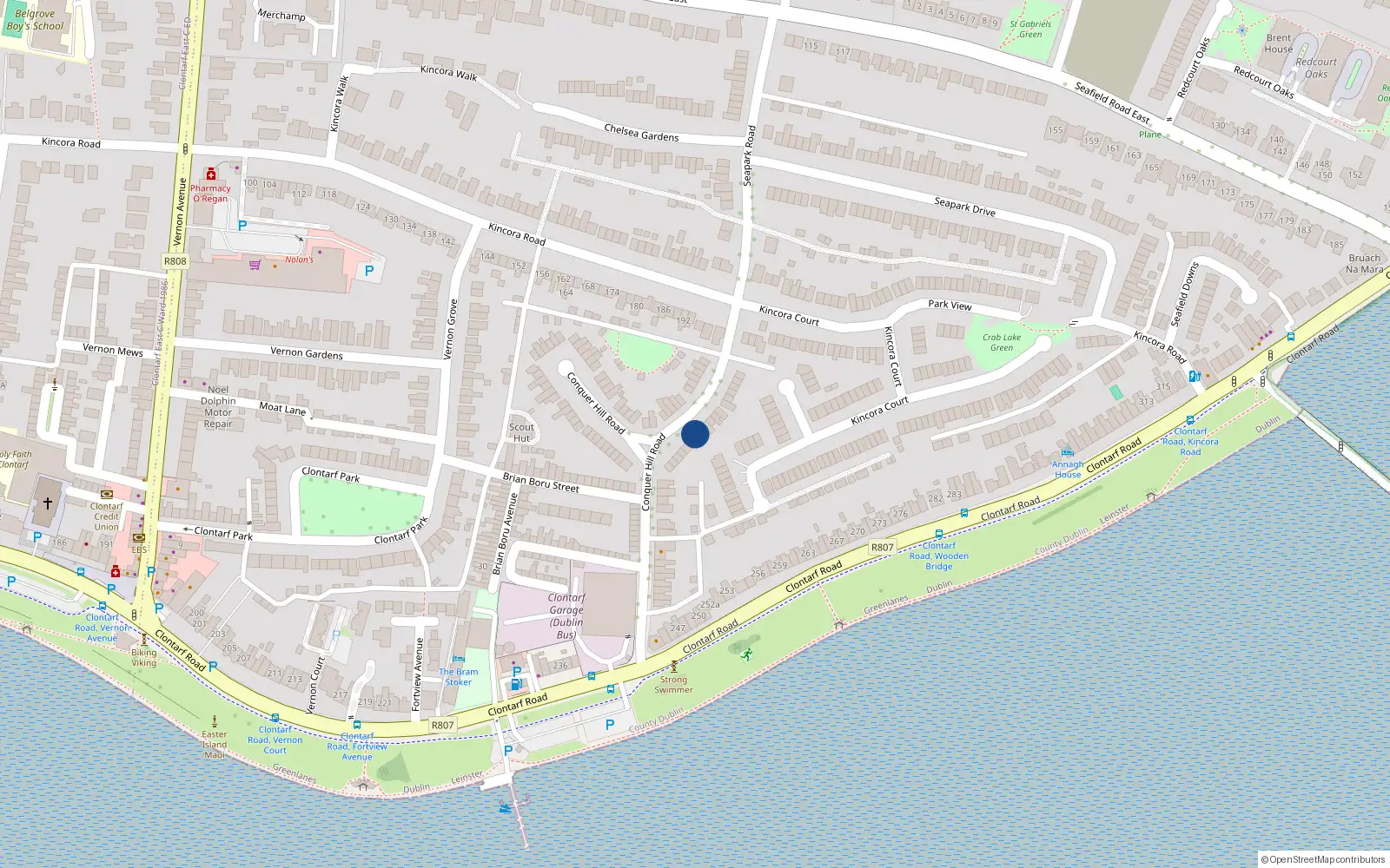 Overhead map showing the location of 44 Conquer Hill Road, Dublin 3