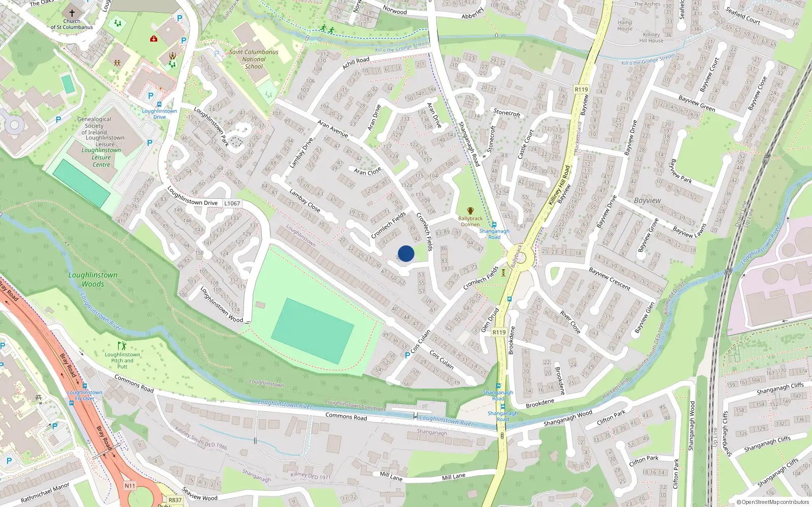 Overhead map showing the location of 44 Cromlech Fields, Ballybrack