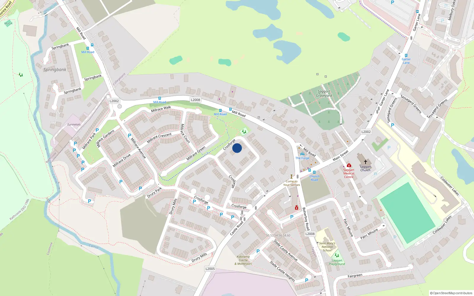 Overhead map showing the location of 44 Crosforge, Saggart