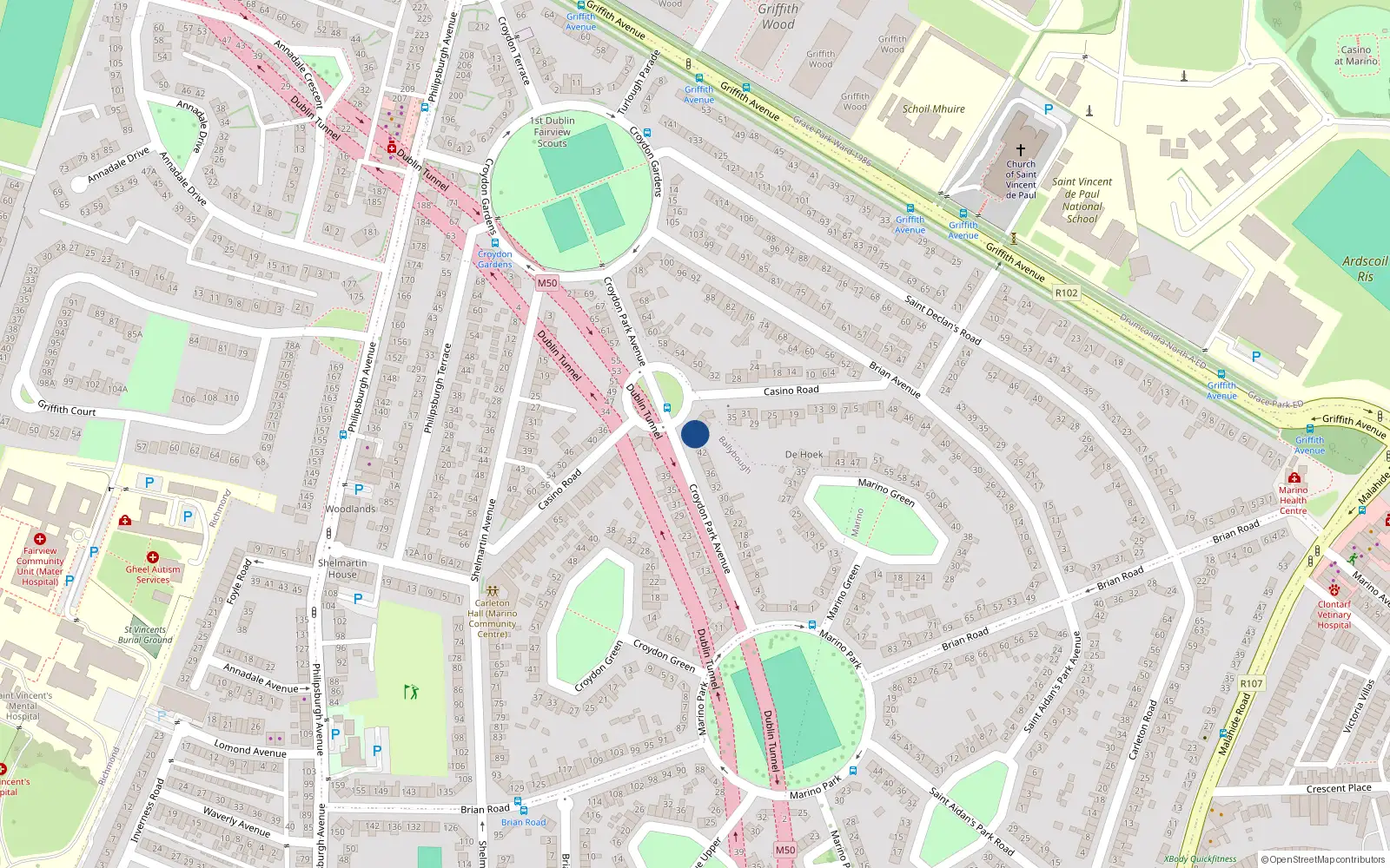 Overhead map showing the location of 44 Croydon Park Avenue, Dublin 3