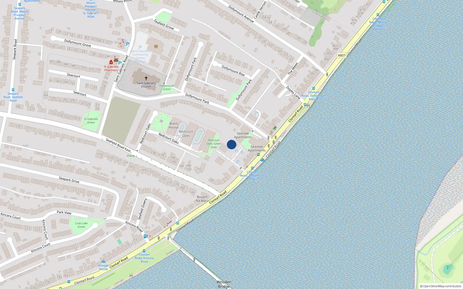 Overhead map showing the location of 44 Danes Court, Clontarf Road, Dublin 3