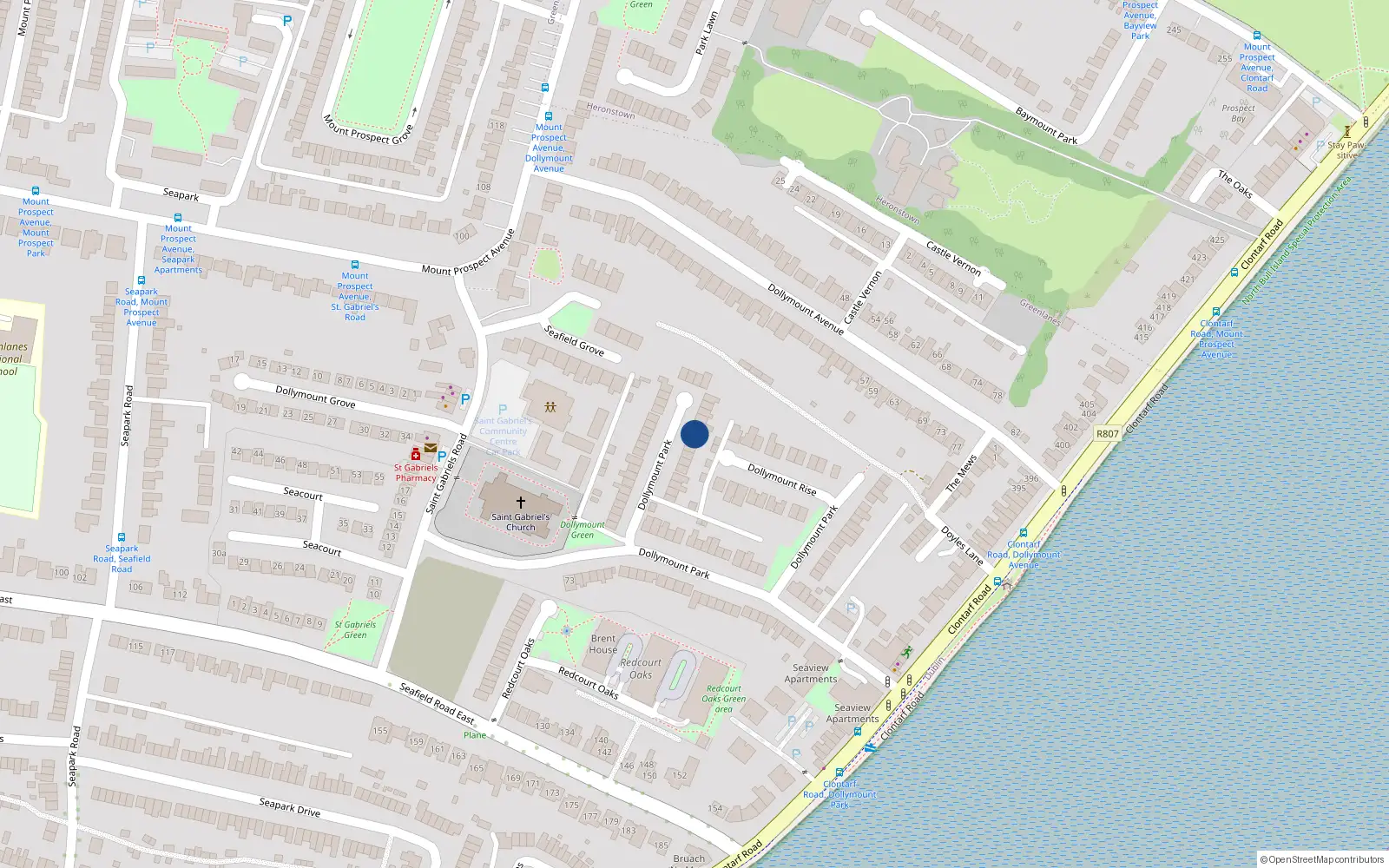 Overhead map showing the location of 44 Dollymount Park, Dublin 3