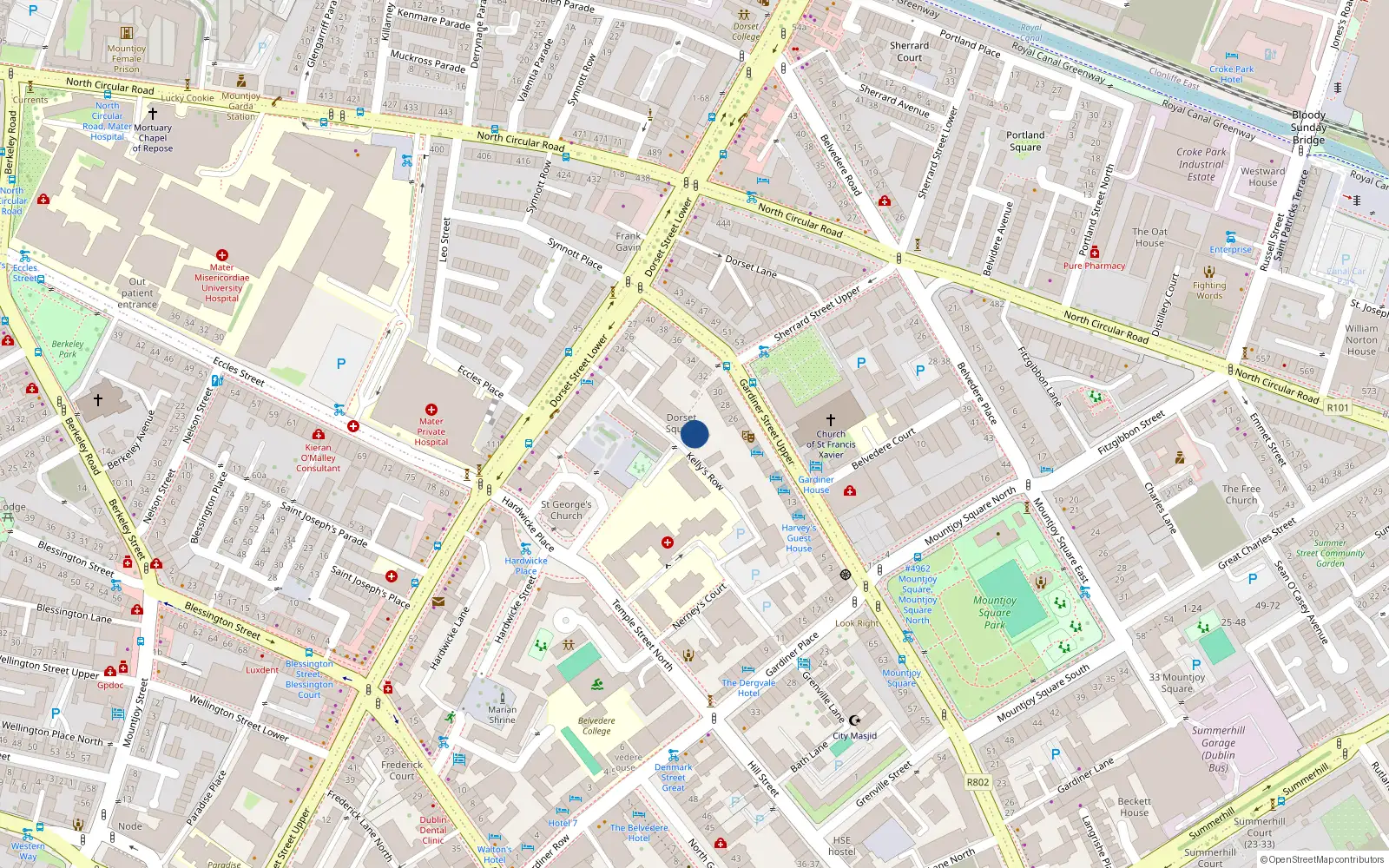 Overhead map showing the location of 44 Dorset Square, Upper Gardiner Street, Dublin 1