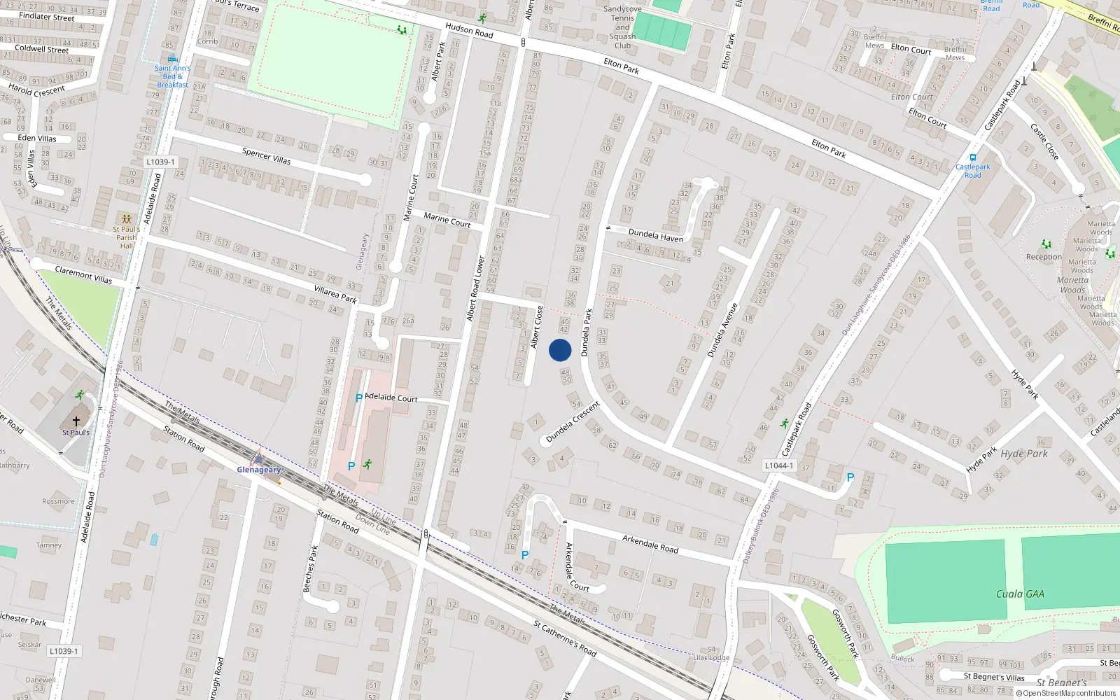 Overhead map showing the location of 44 Dundela Park, Dublin