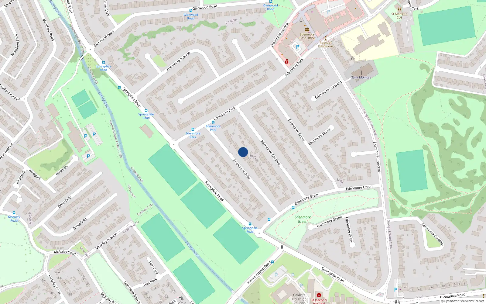 Overhead map showing the location of 44 Edenmore Drive, Dublin 5