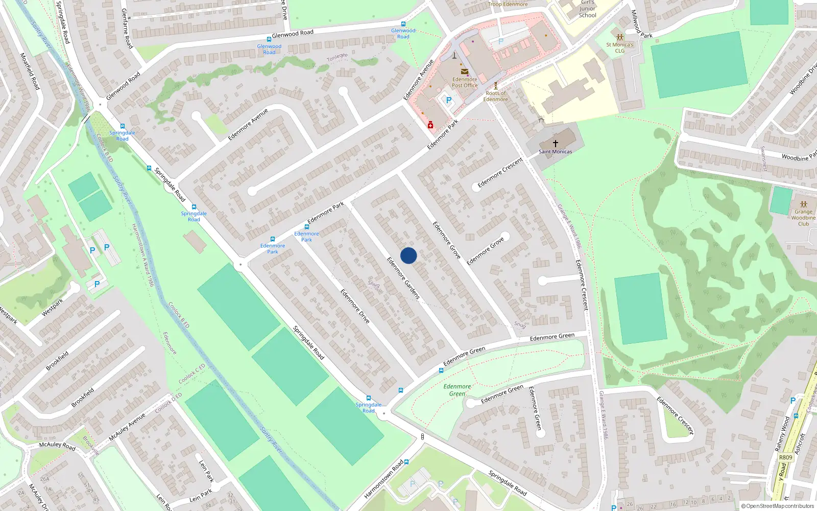 Overhead map showing the location of 44 Edenmore Gardens, Dublin 5