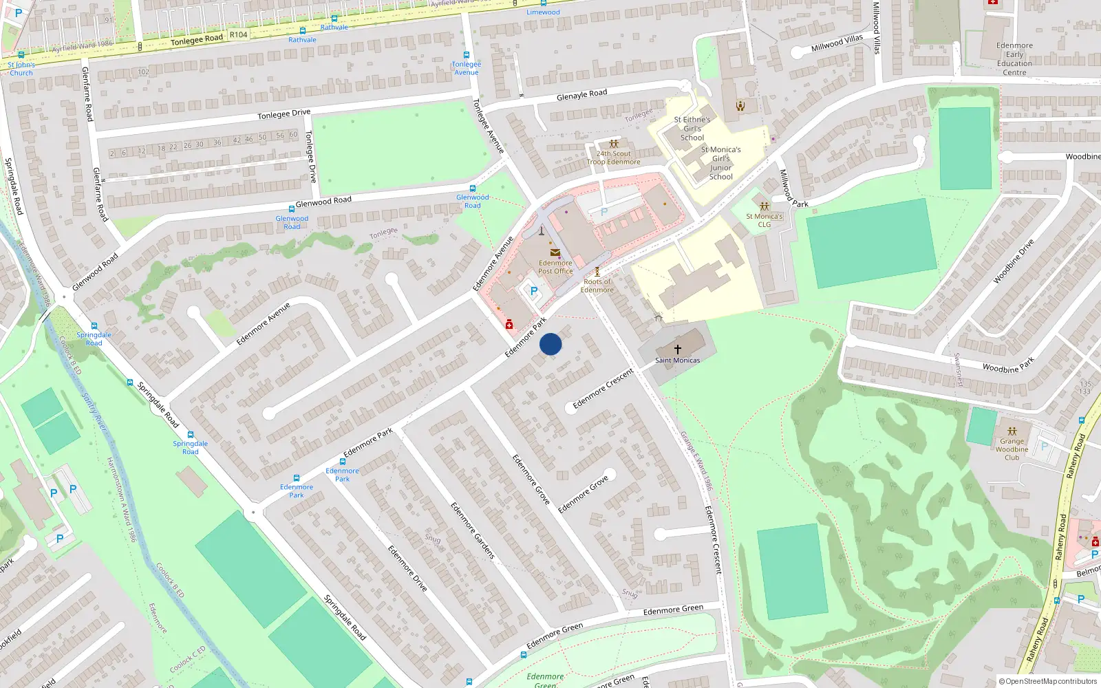 Overhead map showing the location of 44 Edenmore Park, Dublin 5