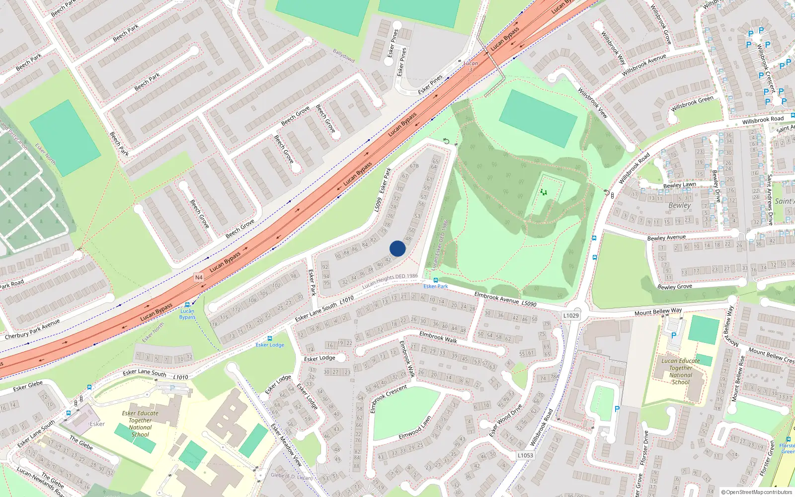 Overhead map showing the location of 44 Esker Park, Lucan