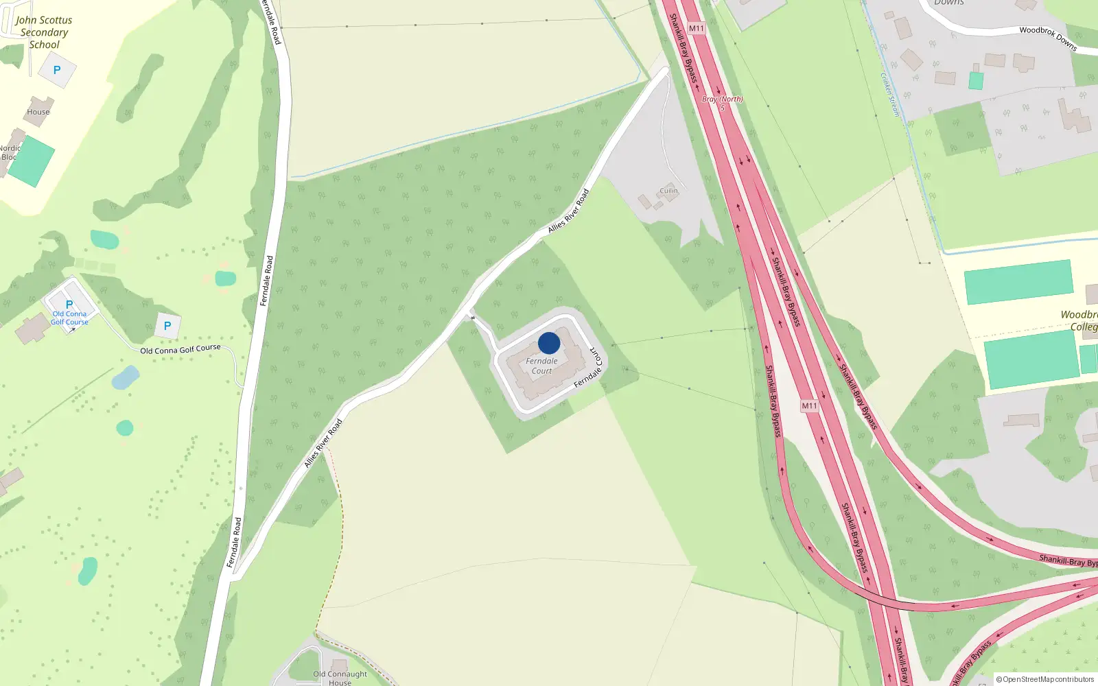 Overhead map showing the location of 44 Ferndale Court, Allies River Road, Rathmichael