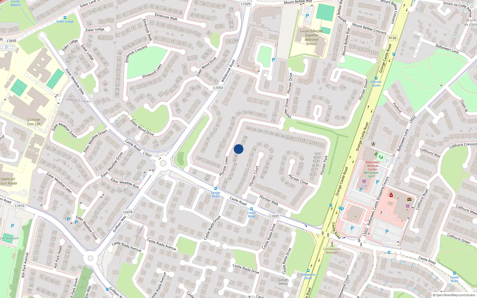 Overhead map showing the location of 44 Fforster Lawn, Lucan, Dublin