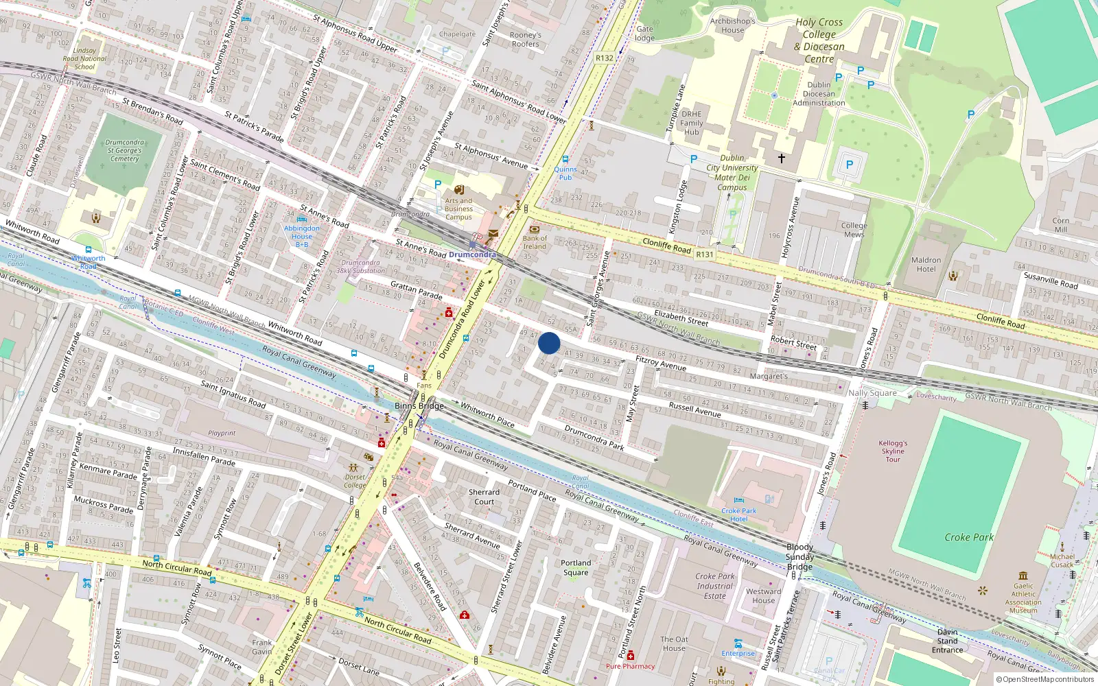 Overhead map showing the location of 44 Fitzroy Avenue, Dublin 3