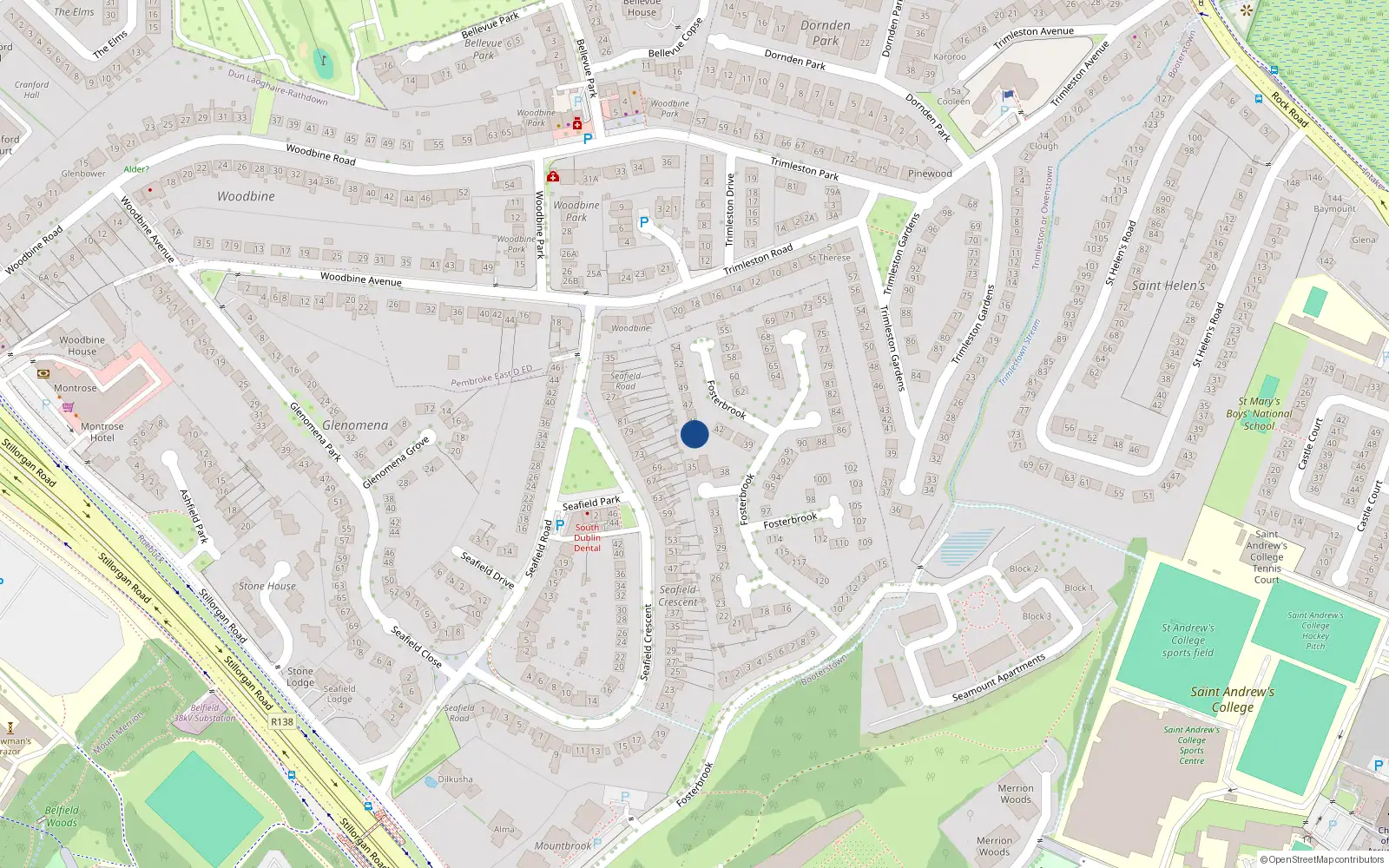 Overhead map showing the location of 44 Fosterbrook, Blackrock