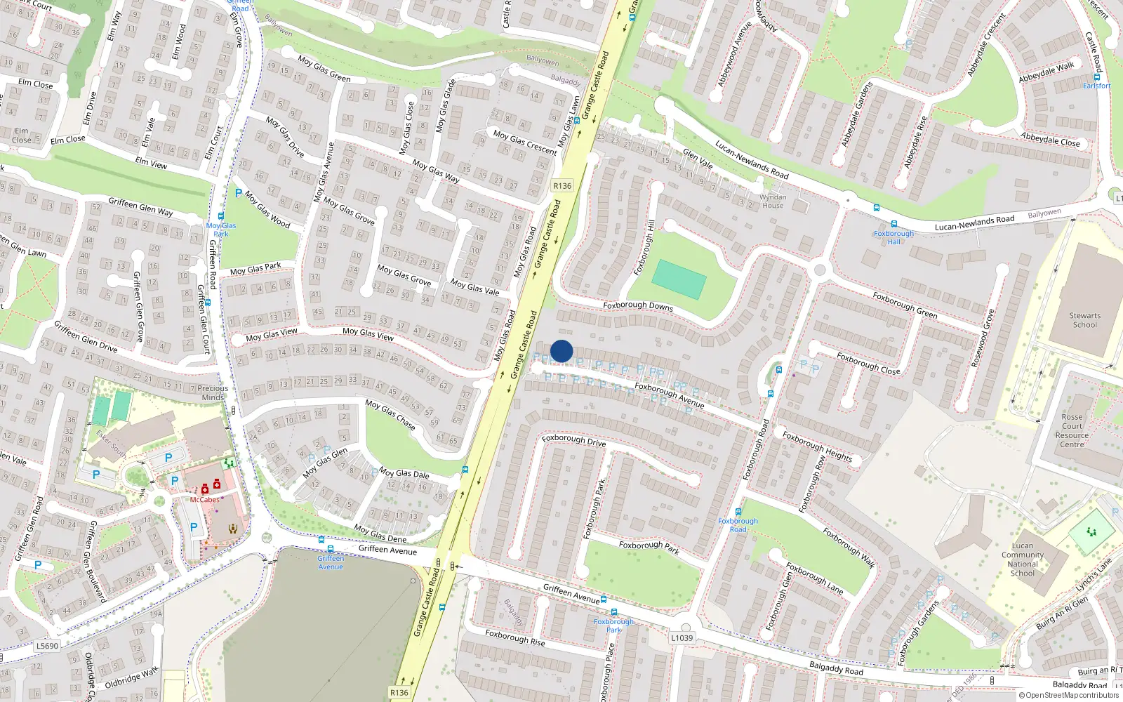 Overhead map showing the location of 44 Foxborough Avenue, Lucan