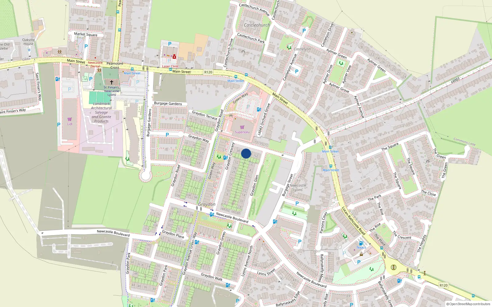 Overhead map showing the location of 44 Graydon Crescent, Newcastle