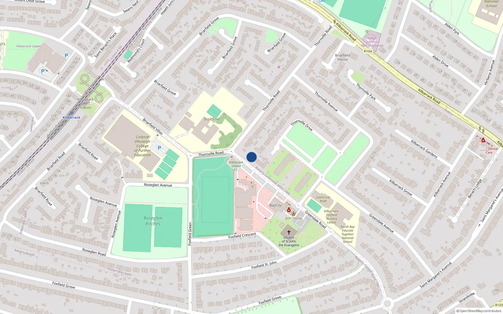 Overhead map showing the location of 44 Greendale Road, Kilbarrack, Dublin 5