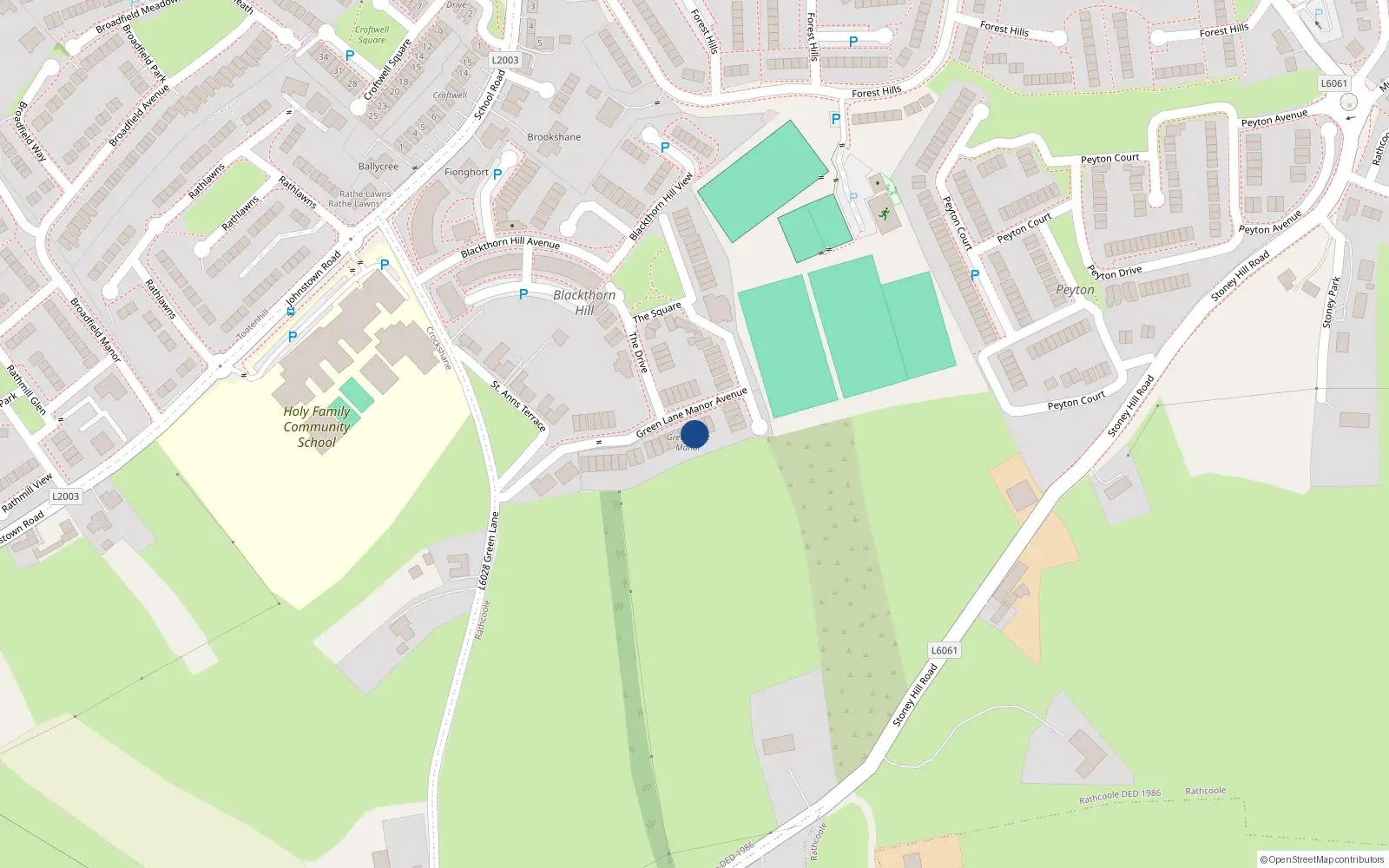 Overhead map showing the location of 44 Green Lane Manor Avenue, Rathcoole