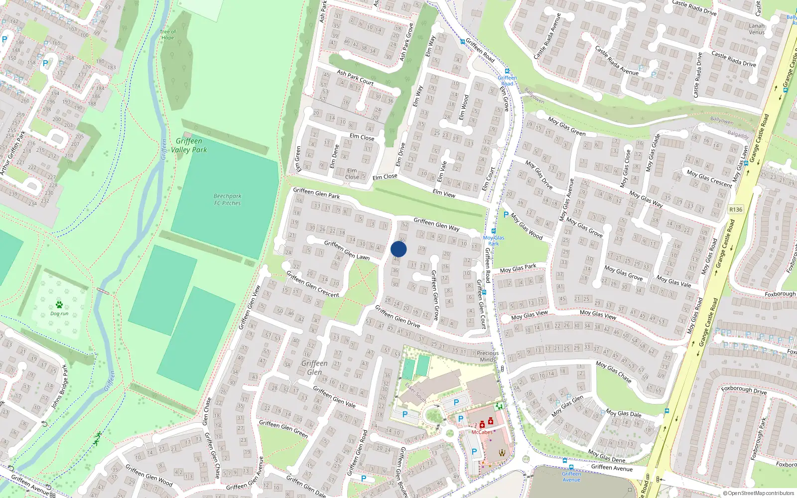 Overhead map showing the location of 44 Griffeen Glen Drive, Lucan, Dublin