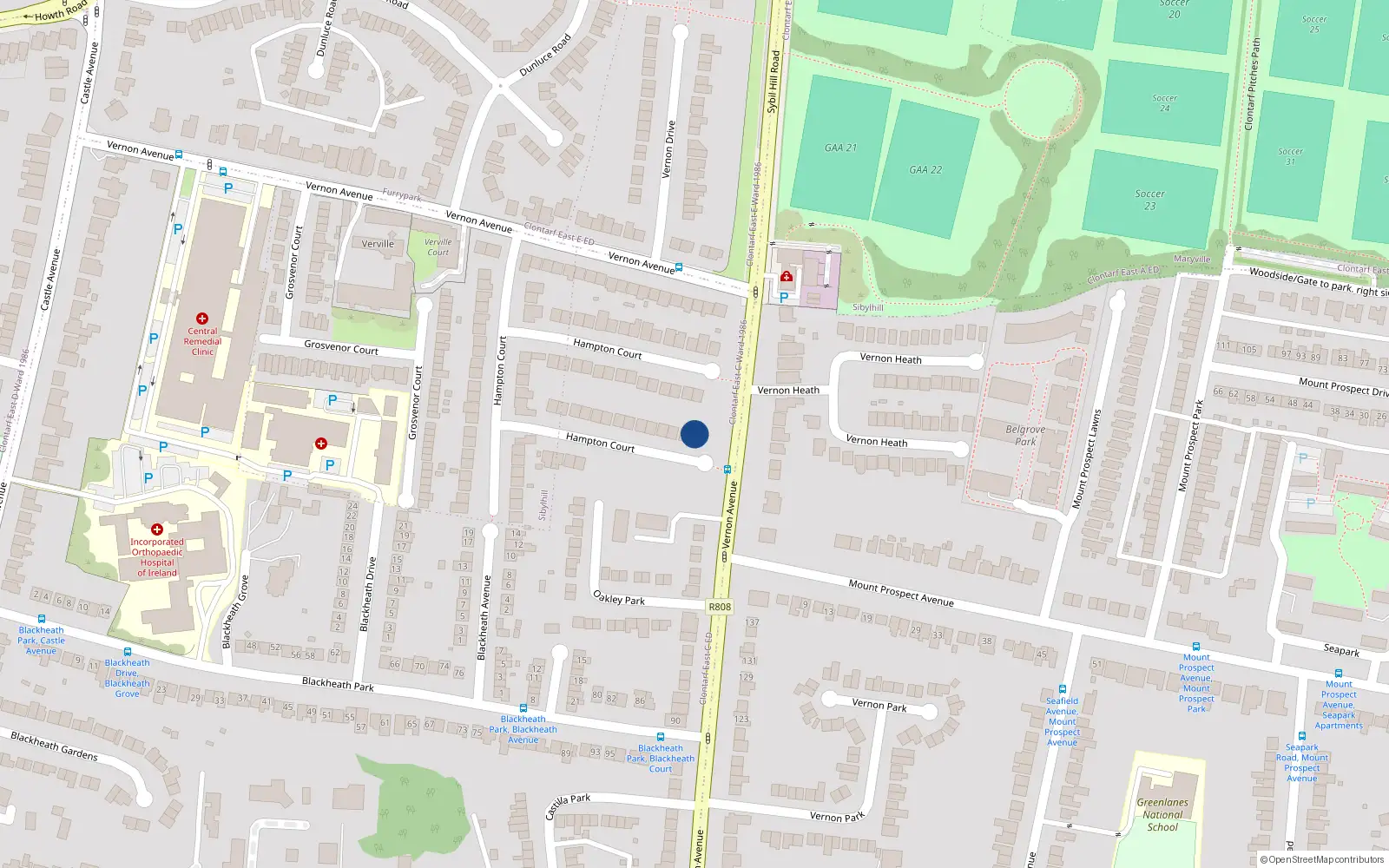 Overhead map showing the location of 44 Hampton Court, Dublin 3