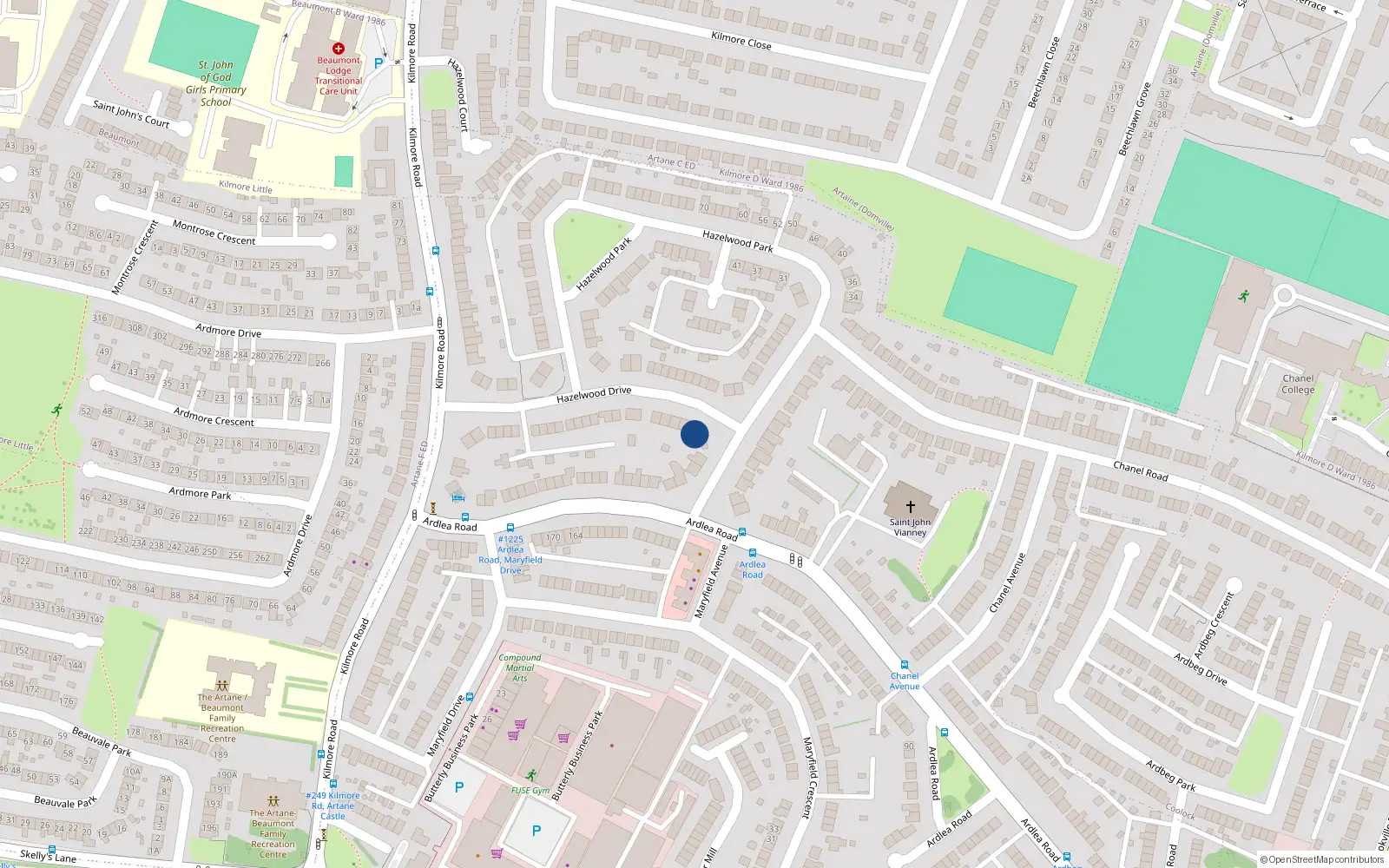 Overhead map showing the location of 44 Hazelwood Drive, Artane, Dublin 5