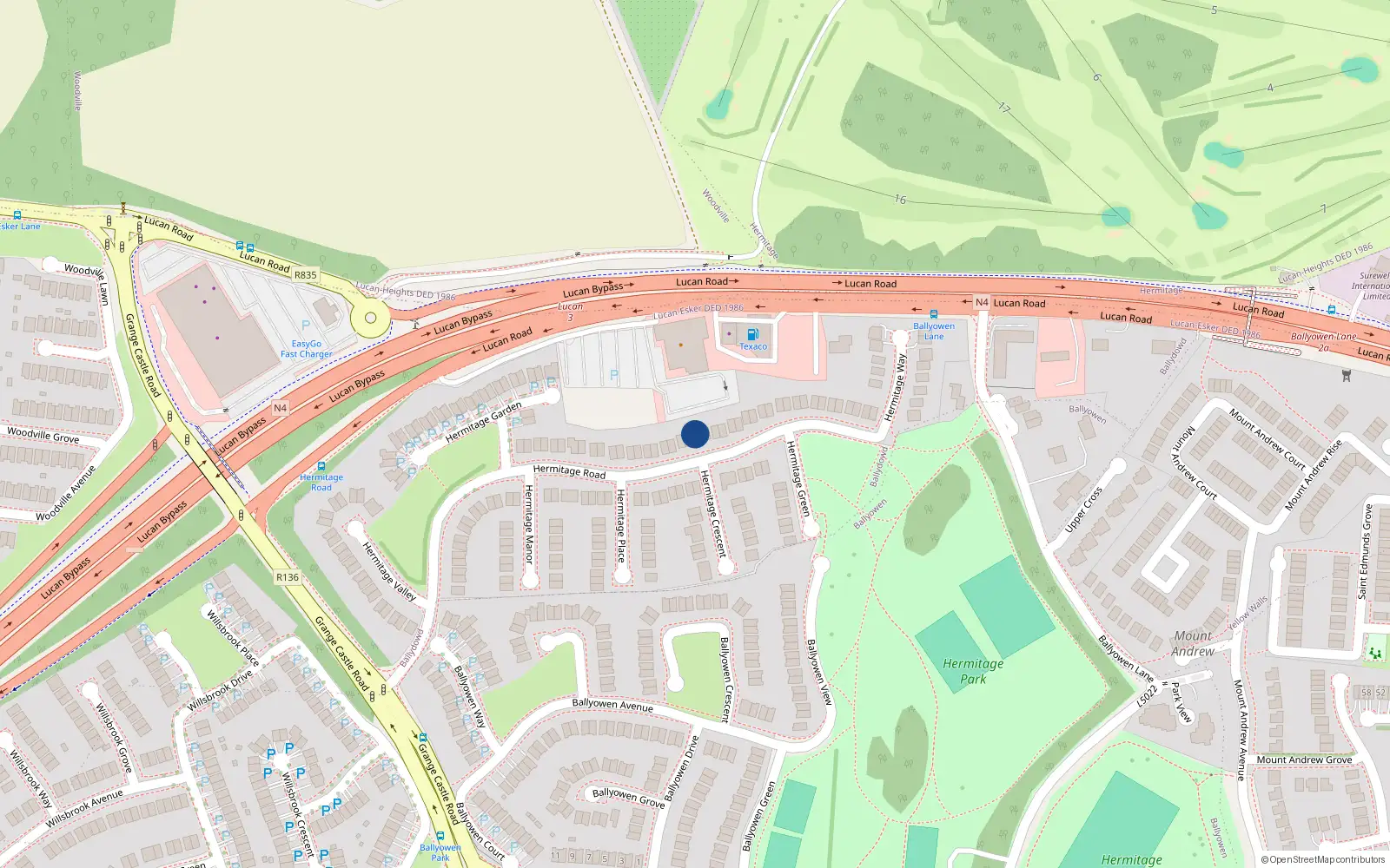 Overhead map showing the location of 44 Hermitage Road, Lucan