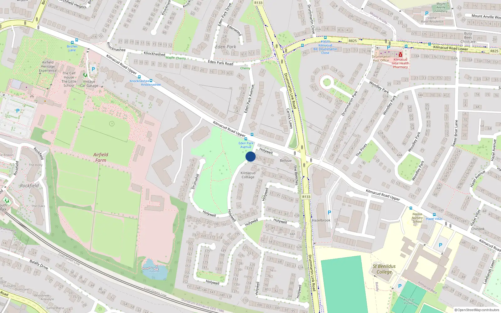 Overhead map showing the location of 44 Holywell, Kilmacud