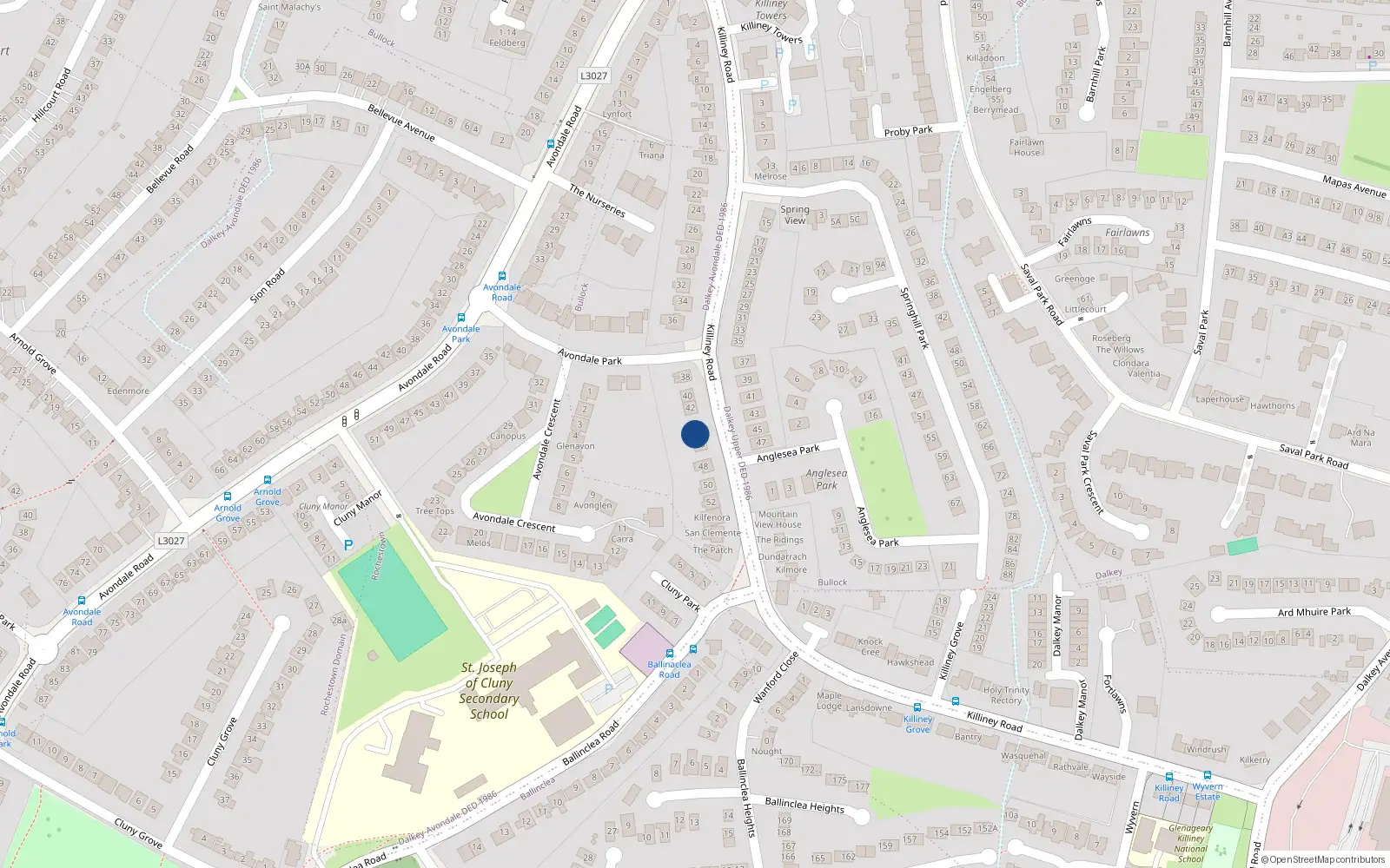 Overhead map showing the location of 44 Killiney Road, Killiney, Dublin
