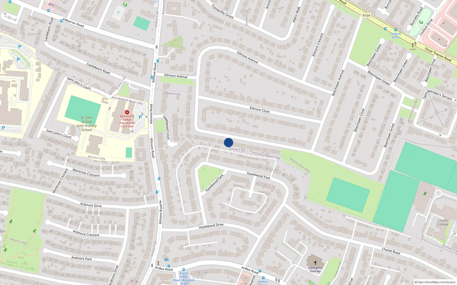 Overhead map showing the location of 44 Kilmore Drive, Dublin 5