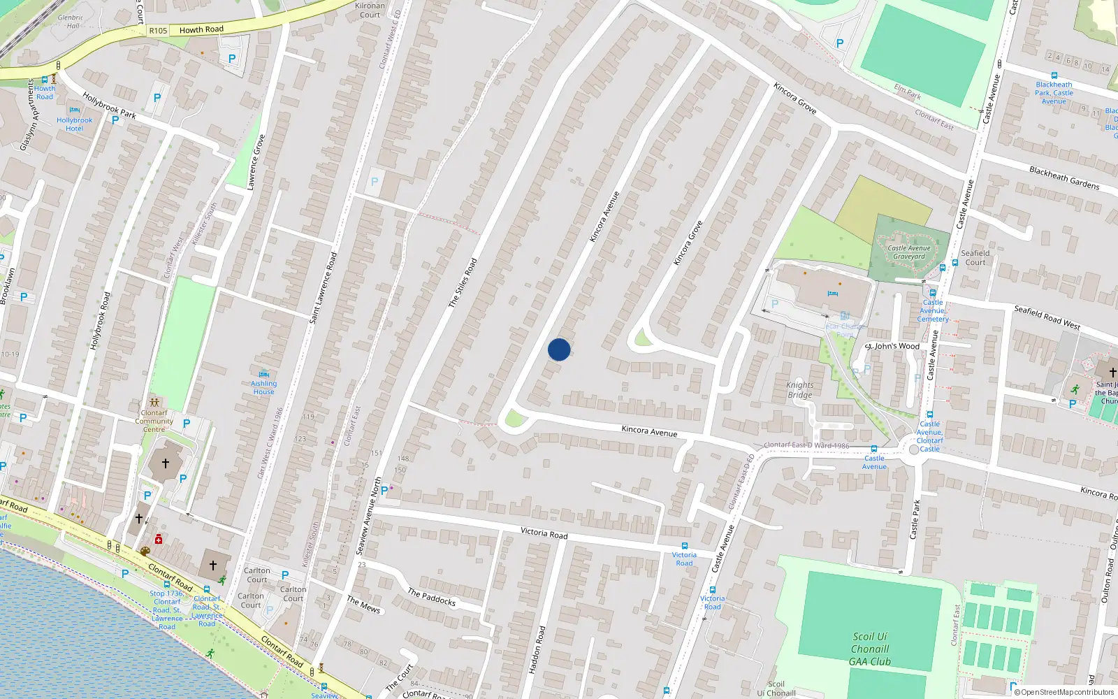 Overhead map showing the location of 44 Kincora Avenue, Dublin 3