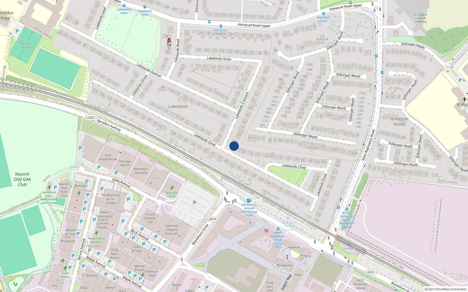 Overhead map showing the location of 44 Lakelands Crescent, Dublin