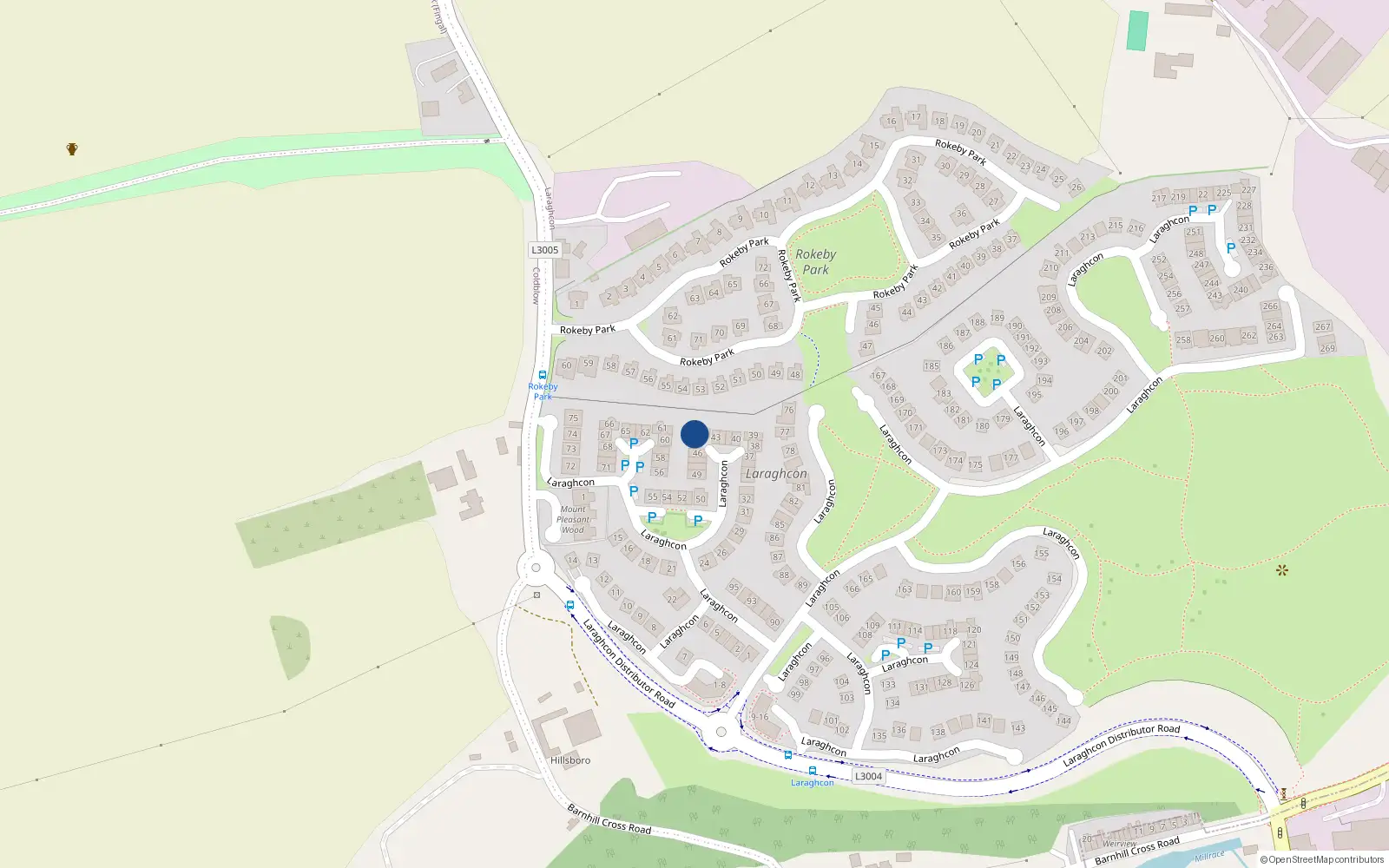 Overhead map showing the location of 44 Larraghcon, Lucan