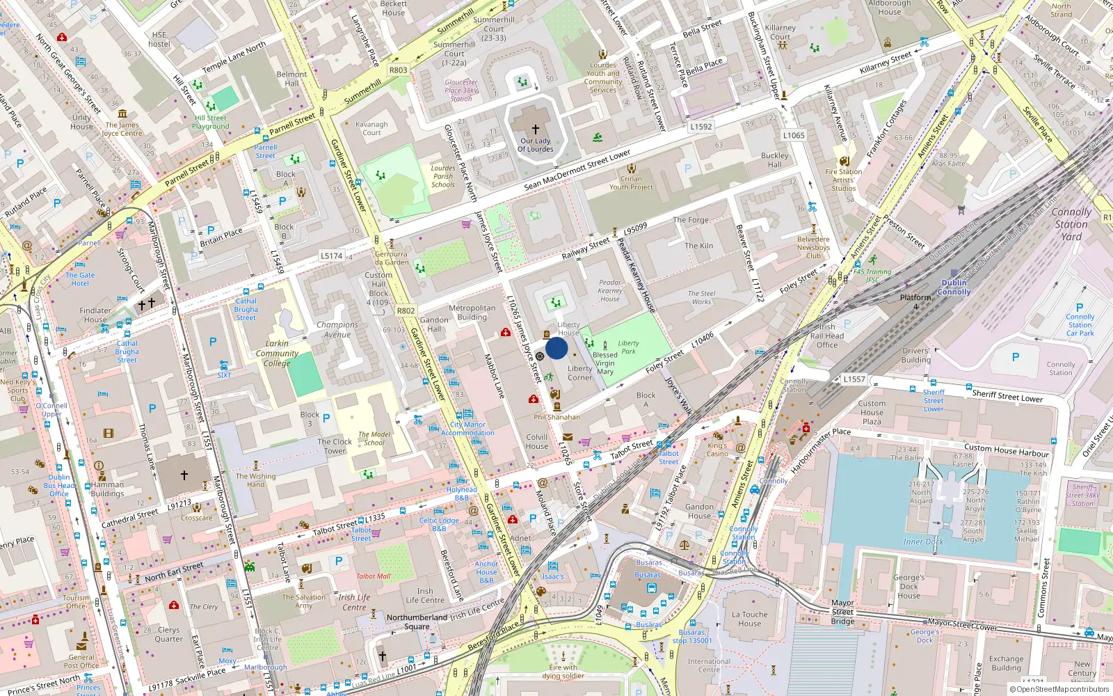 Overhead map showing the location of 44 Liberty Corner, James Joyce St, Dublin 1