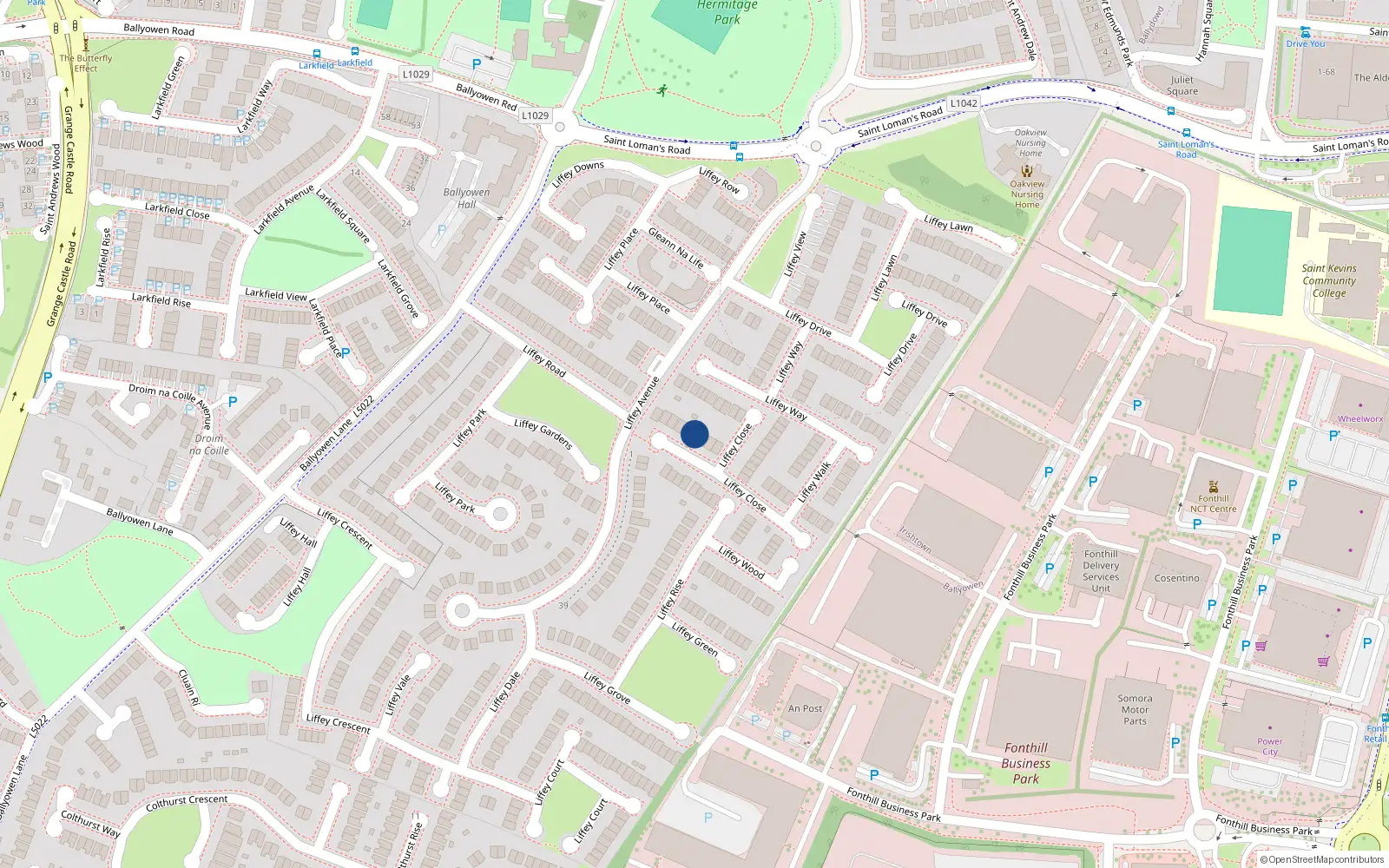Overhead map showing the location of 44 Liffey Close, Lucan