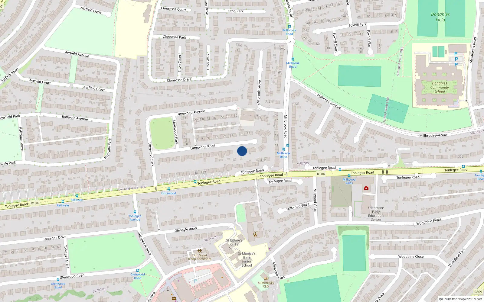 Overhead map showing the location of 44 Limewood Road, Dublin 5