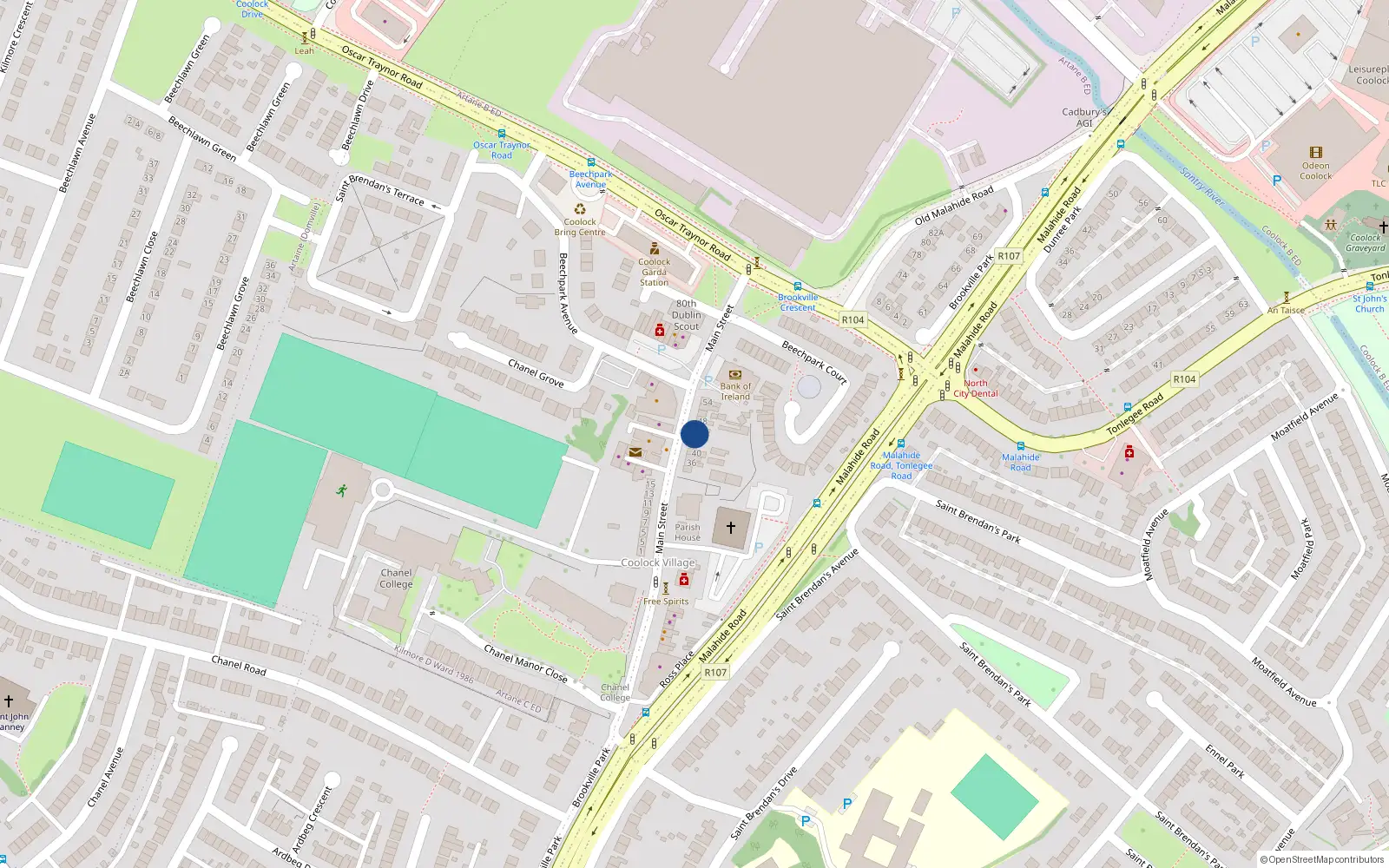 Overhead map showing the location of 44 Main St, Coolock Village, Dublin 5