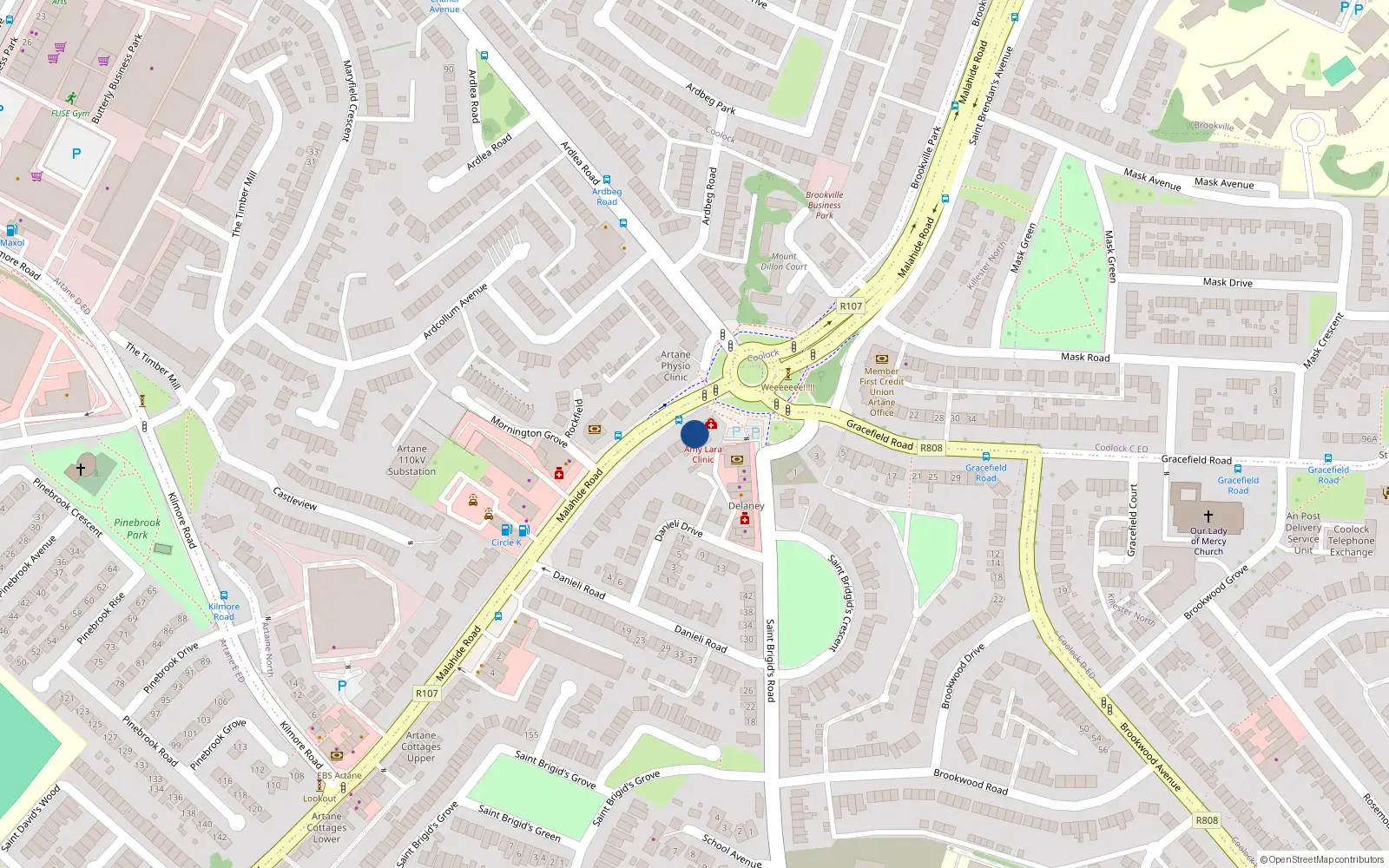 Overhead map showing the location of 44 Malahide Road, Dublin