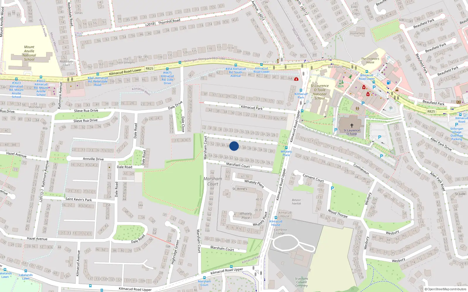 Overhead map showing the location of 44 Marsham Court, Blackrock