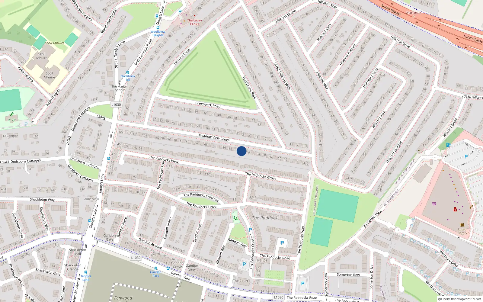 Overhead map showing the location of 44 Meadowview Grove, Lucan, Dublin