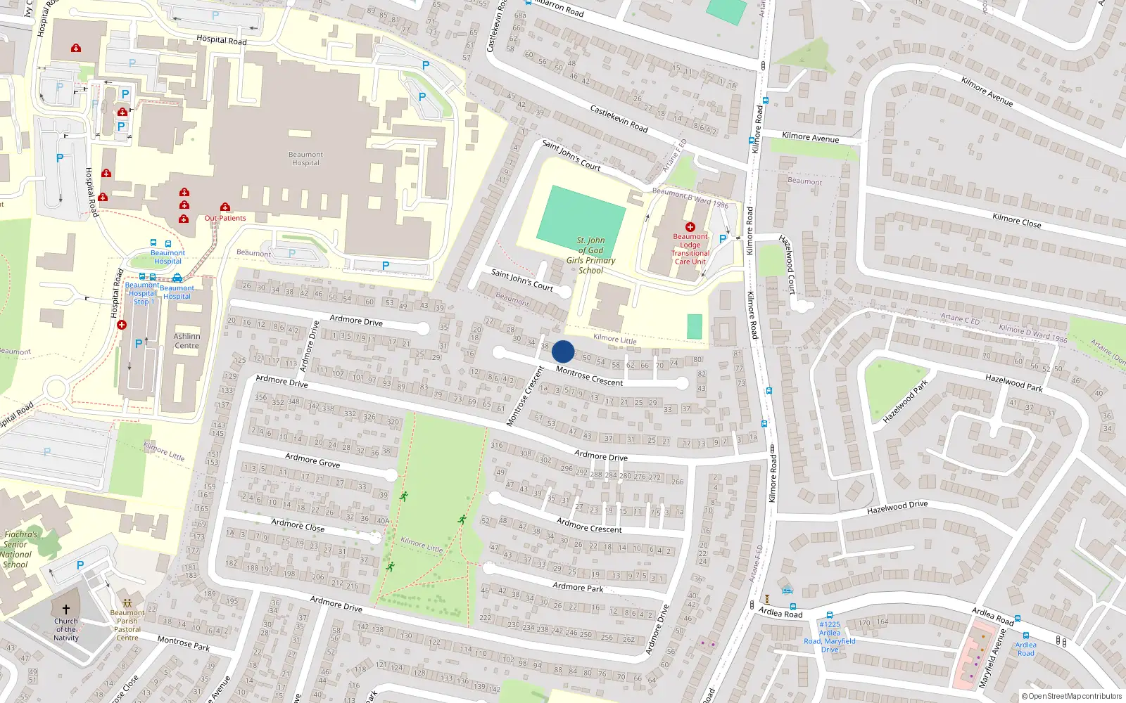Overhead map showing the location of 44 Montrose Crescent, Dublin 5