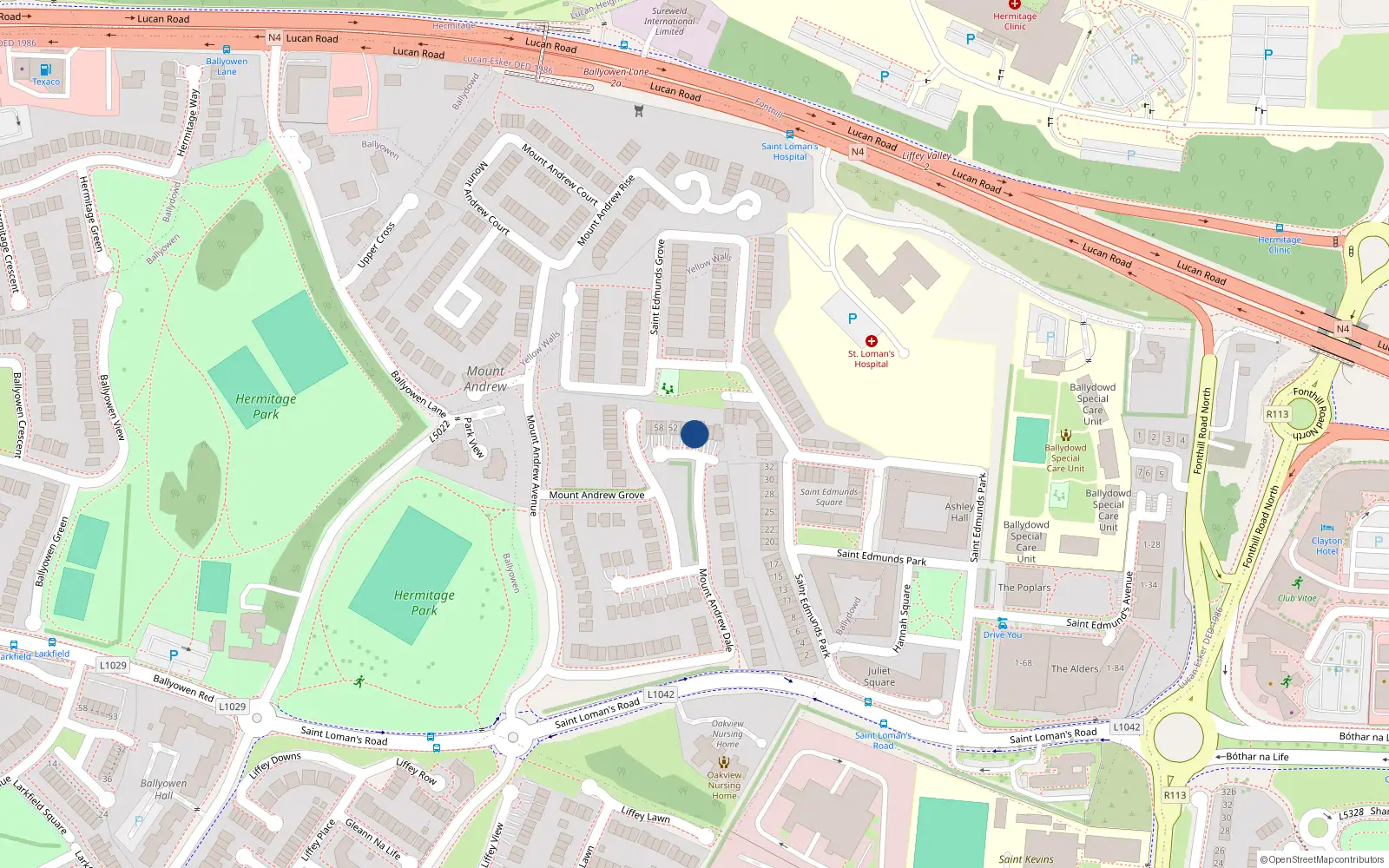 Overhead map showing the location of 44 Mount Andrew Dale, Lucan