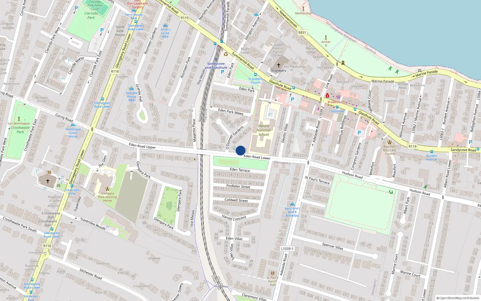 Overhead map showing the location of 44 O'Donnell Gardens, Dublin