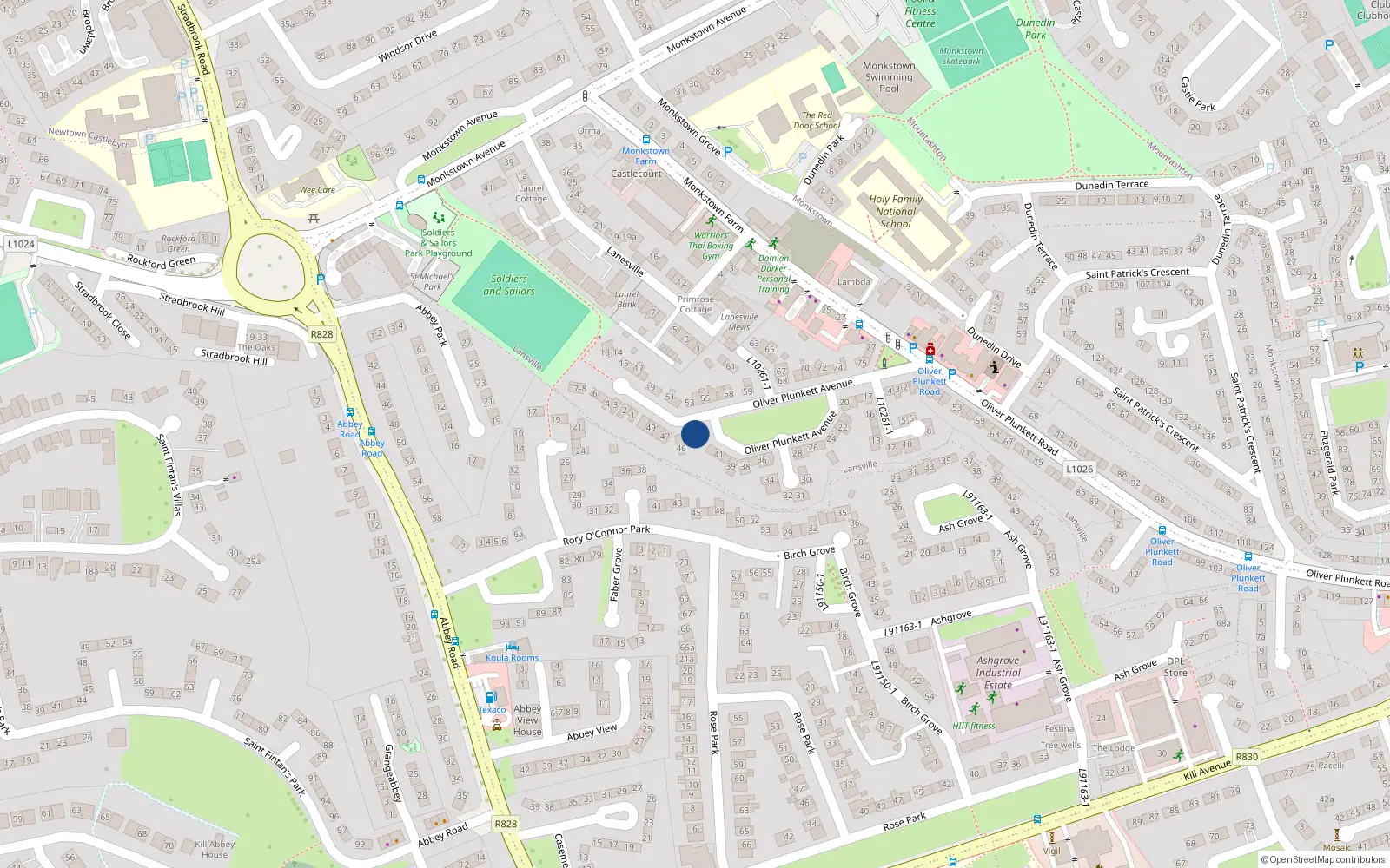 Overhead map showing the location of 44 Oliver Plunkett Avenue, Dublin