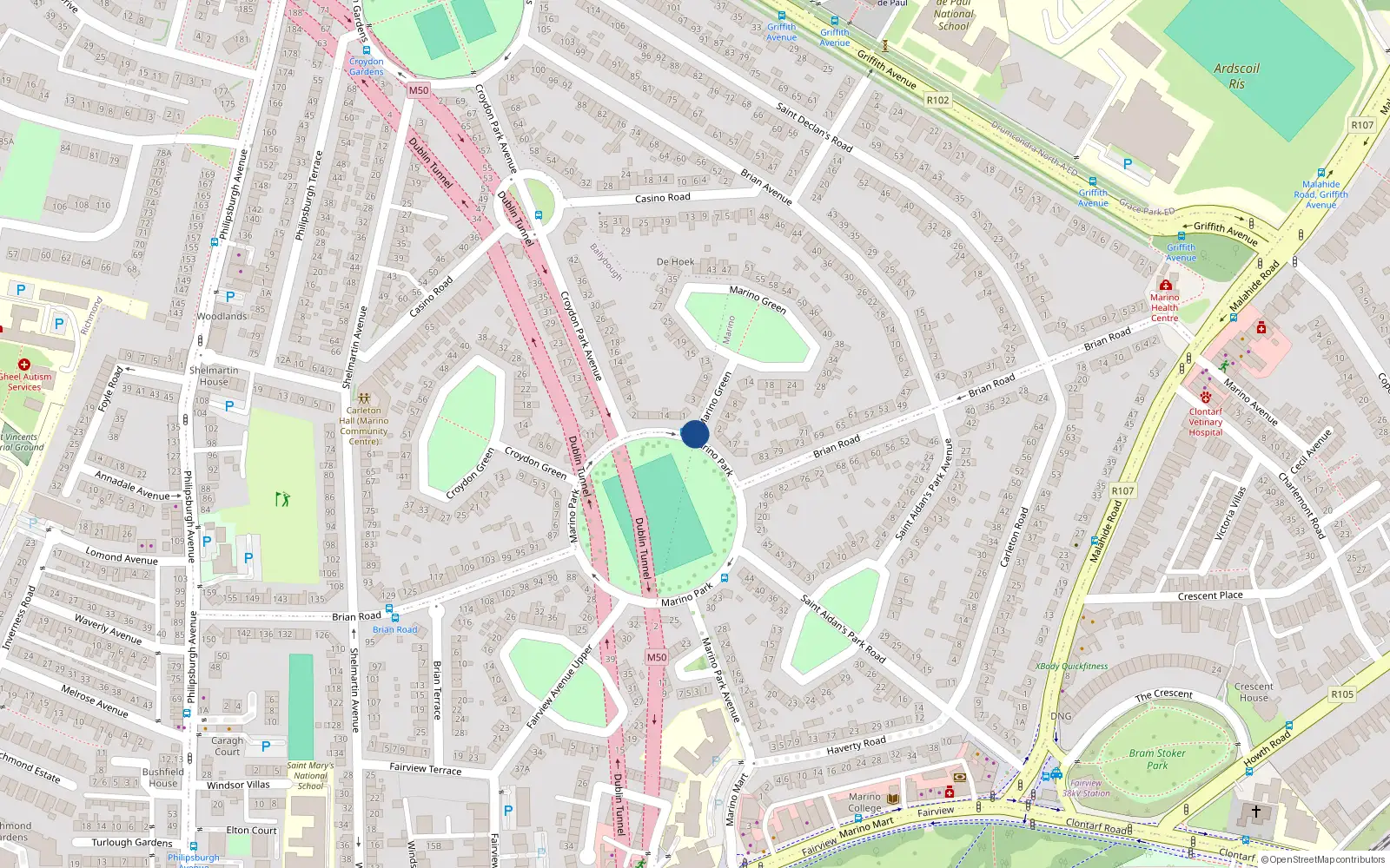 Overhead map showing the location of 44 Philipsburg Terrace, Marino, Dublin 3